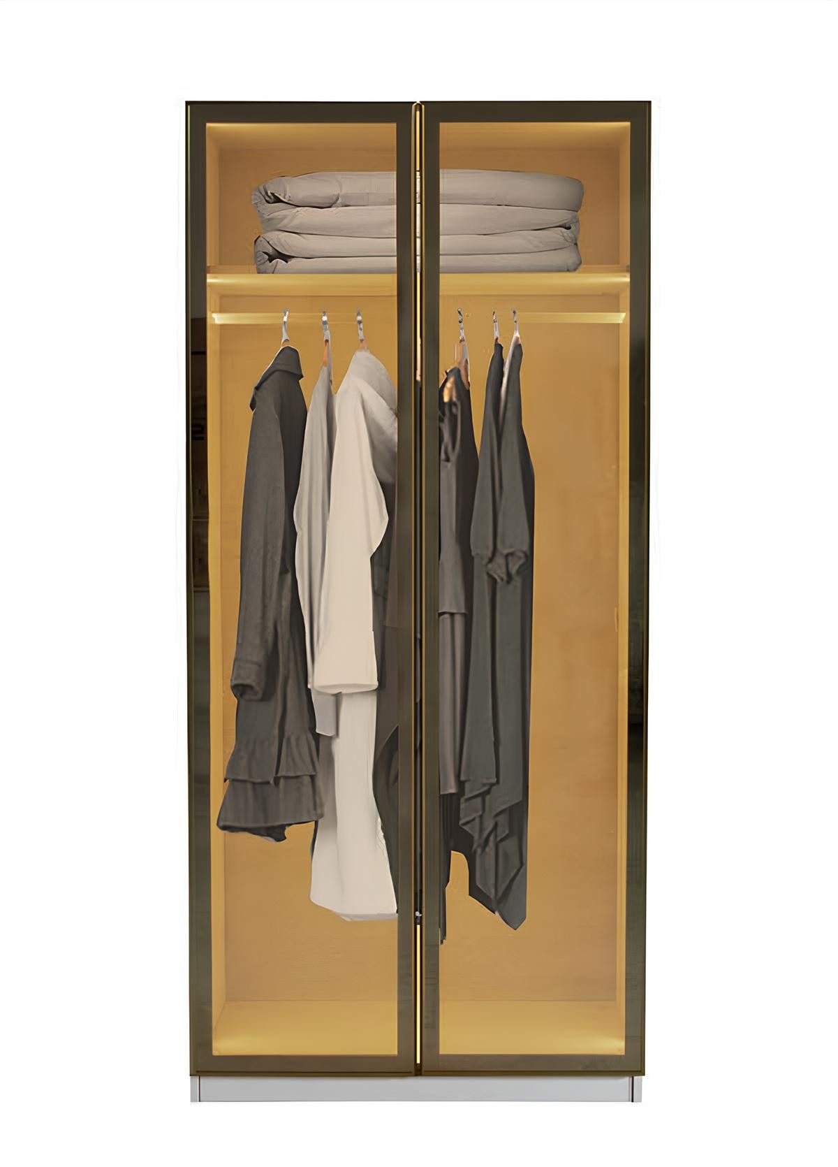 JVmoebel Kleiderschrank Vitrine Schrank Modern Beige Glas Design Luxus Beleuchtung (1-St., 1-tlg)
