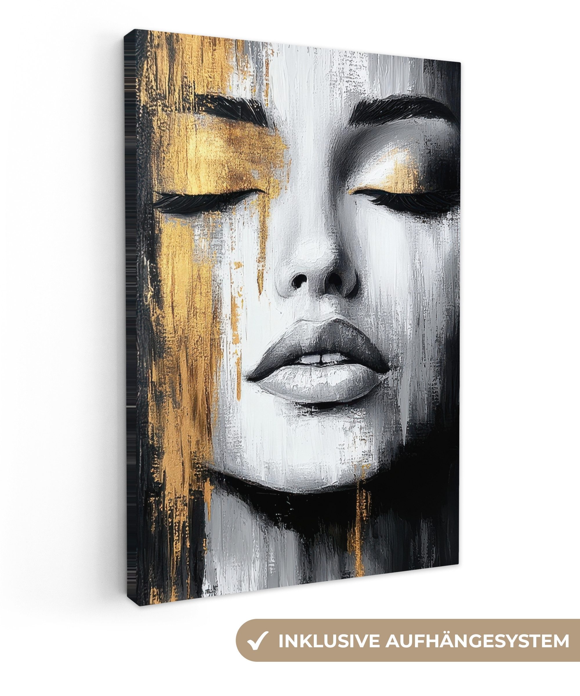 OneMillionCanvasses® Leinwandbild Gesicht - Frau - Pinselstriche - Abstrakt günstig online kaufen