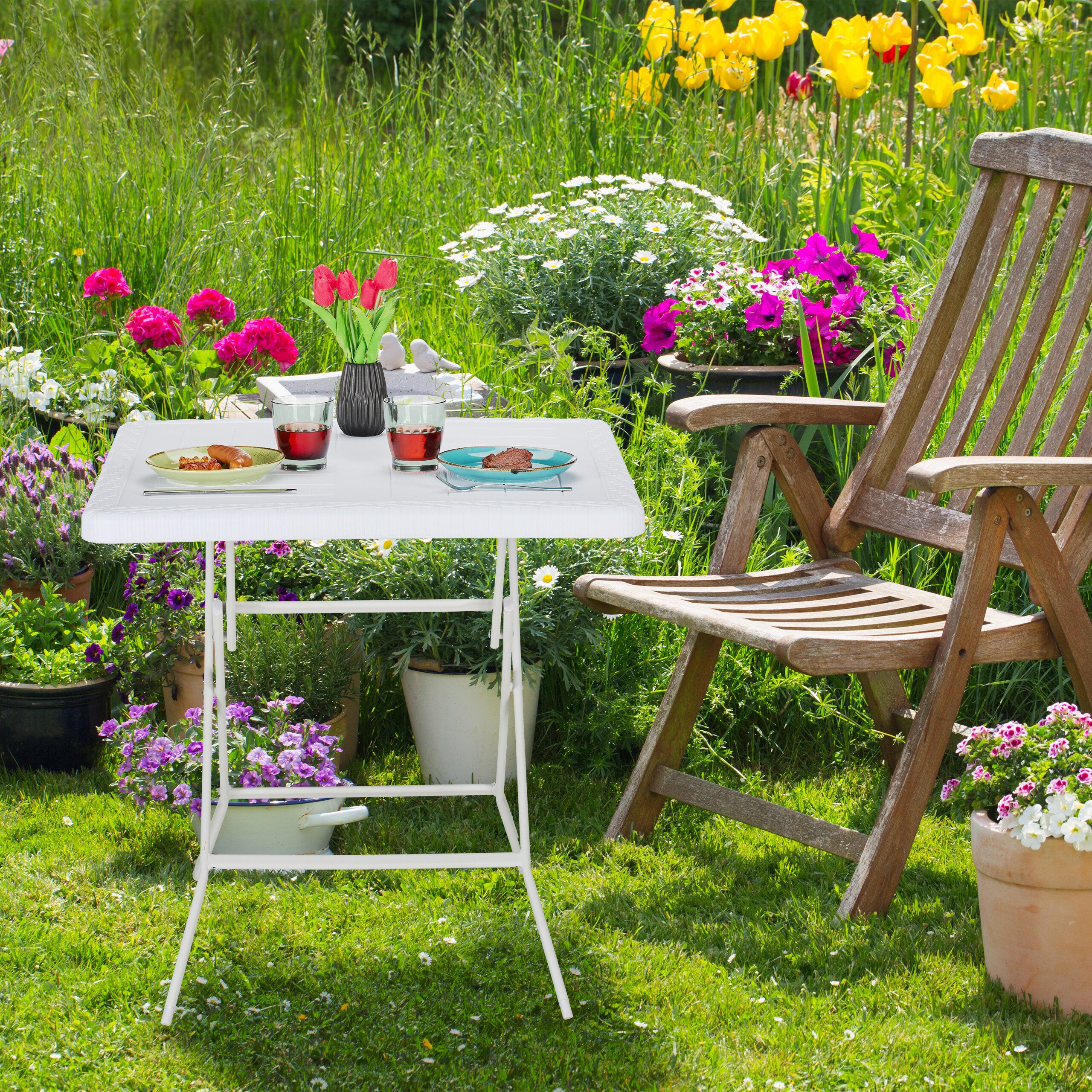 relaxdays Gartentisch in Holzoptik, Schwarz günstig online kaufen
