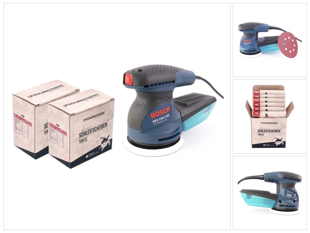 Bosch Professional Exzenterschleifer GEX 125-1 AE Exzenterschleifer 250 Watt 125 mm (0601387500) + 2x To