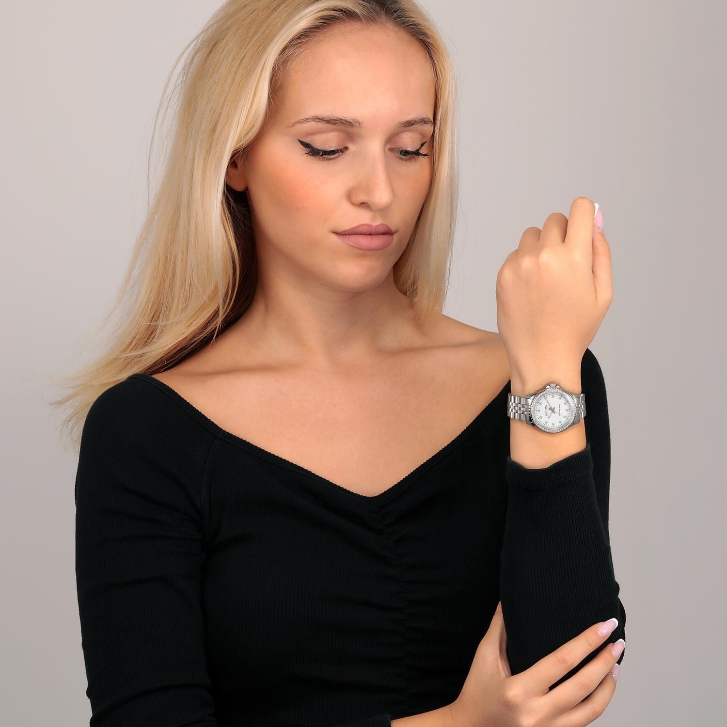 Damen Analog, mittel Sector (ca. Armbanduhr Damen Quarzuhr Fas 35mm), Armbanduhr rund, silber, Edelstahlarmband Sector