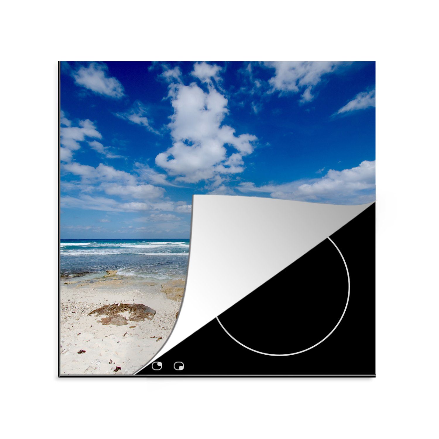 MuchoWow Herdblende-/Abdeckplatte Weißer Strand unter dem wolkenlosen Himmel auf der Isla Mujeres, Vinyl, (1 tlg), 78x78 cm, Ceranfeldabdeckung, Arbeitsplatte für küche