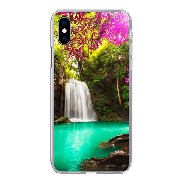 MuchoWow Handyhülle Ein Wasserfall im Herbstwald am Erawan-Wasserfall Handyhülle Apple iPhone Xs Max Smartphone-Bumper Print Handy