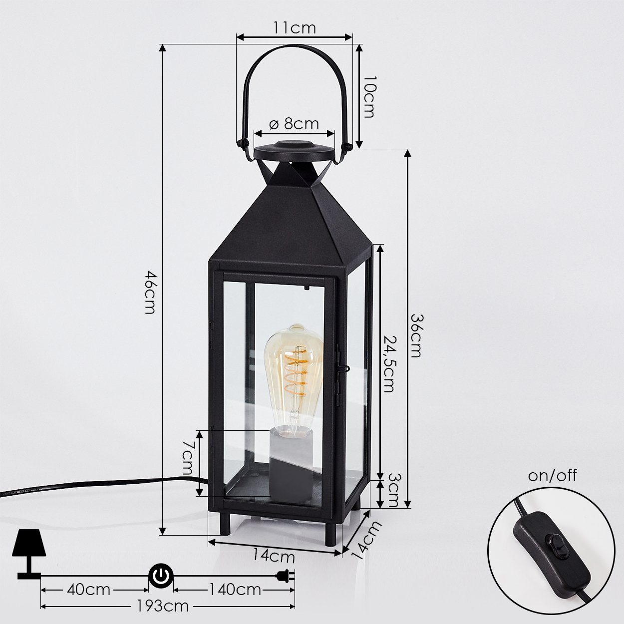 E27 Tischlampe hofstein Glas Leuchtmittel, mit aus Schwarz/Klar, An-/Ausschalter, Schirm Tischleuchte Metall/Glas ohne in »Tavenna« u.