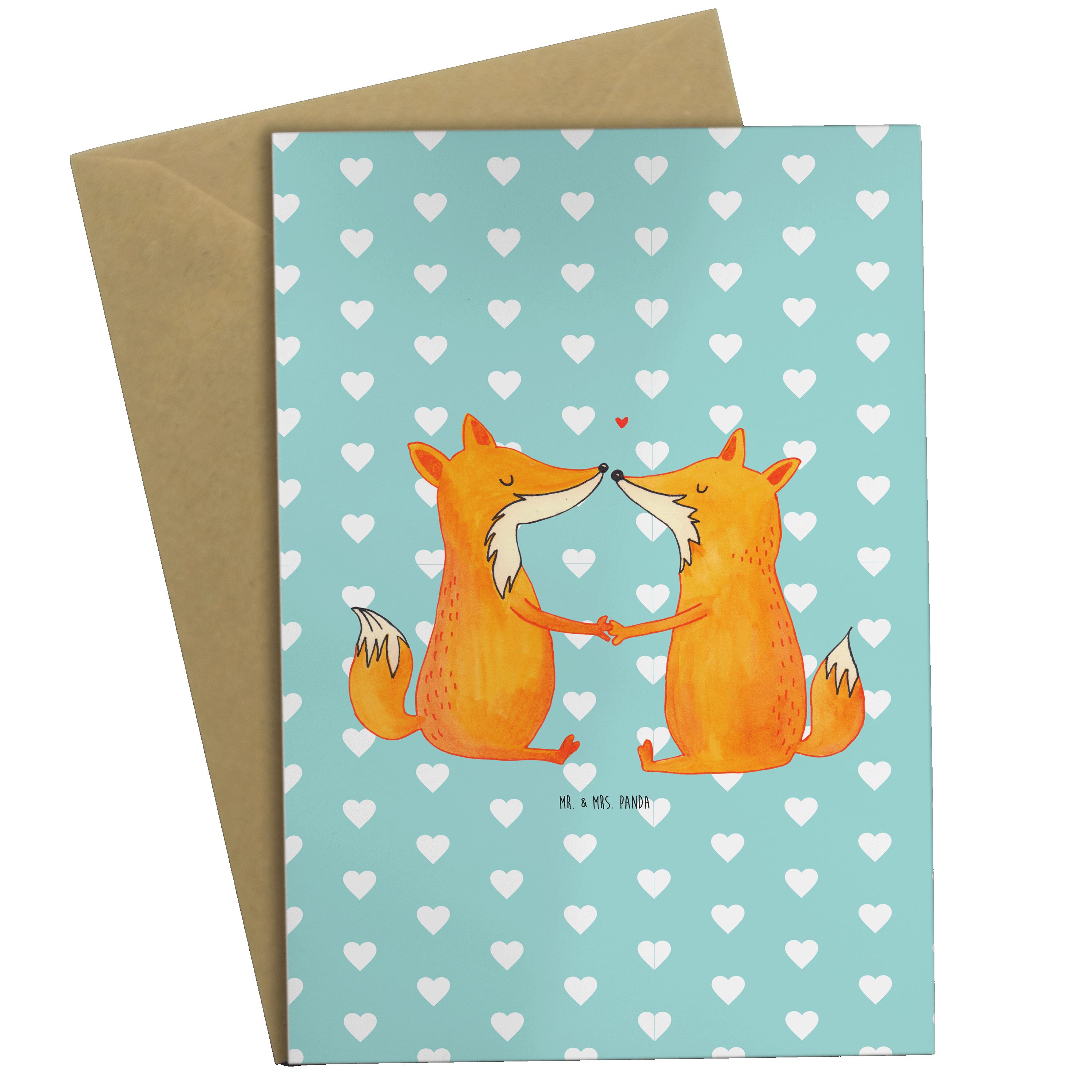 Mr. & Mrs. Ho Liebe Fuchs, Geburtstagskarte, Grußkarte - - Panda Türkis Geschenk, Pastell Füchse