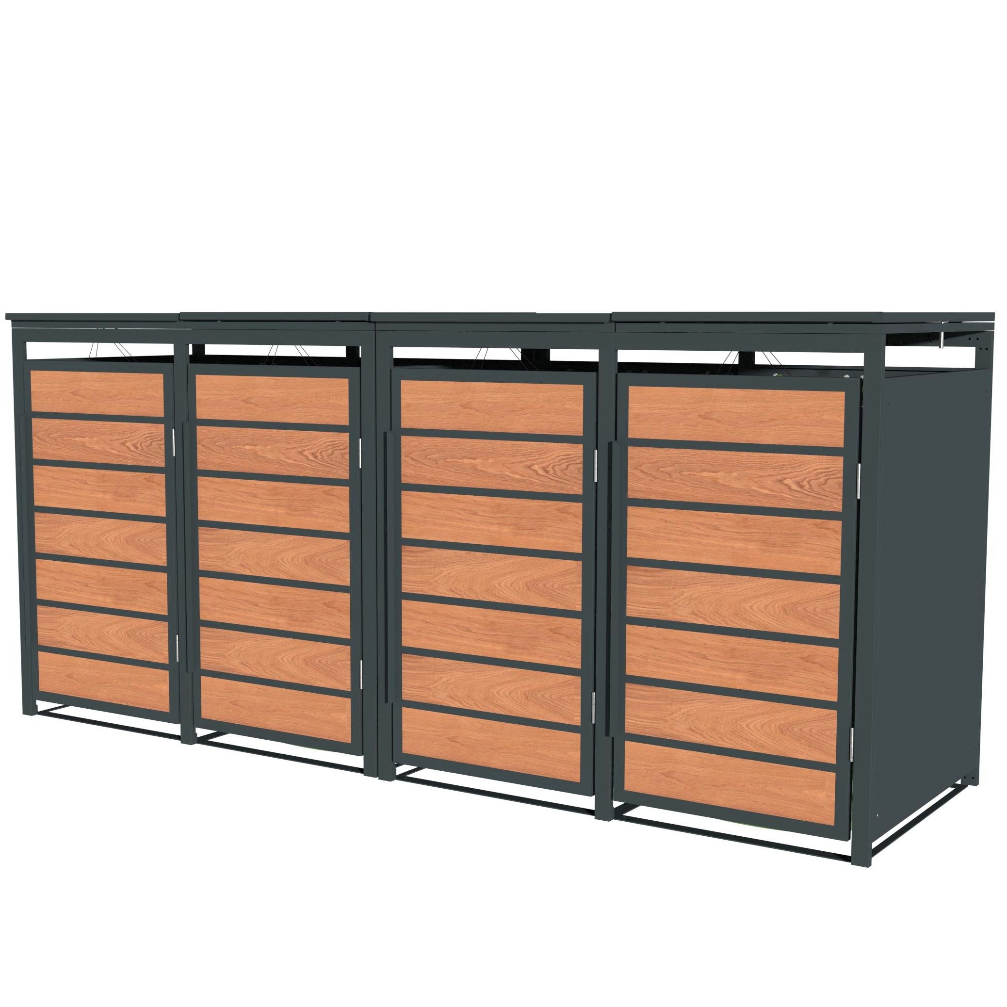 ESTEXO Mülltonnenbox Müllbox Mülltonnenverkleidung 4 Türen Anthrazit mit Holzdekor Box