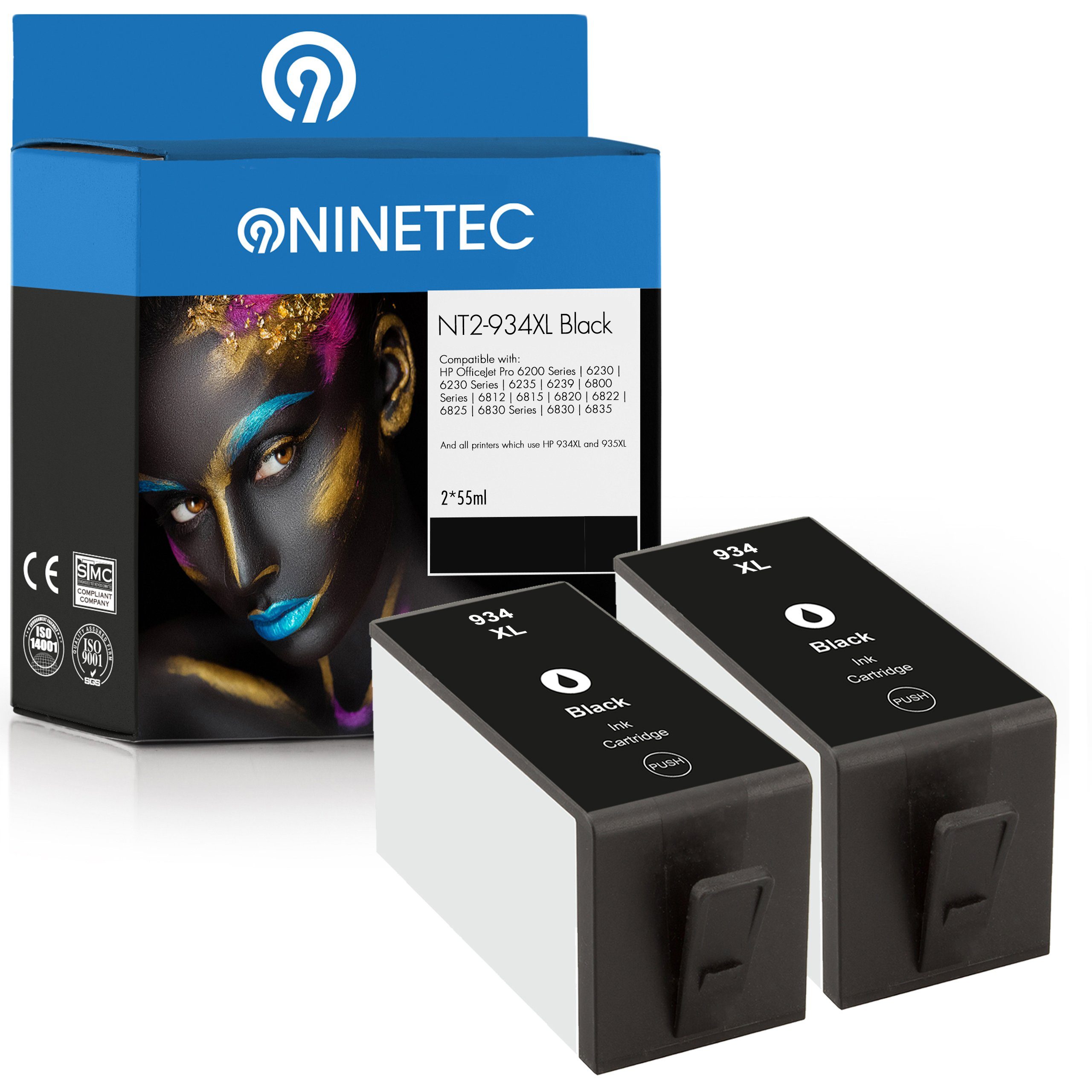 NINETEC 2er Set ersetzt HP Tintenpatrone XL Black 934XL 934