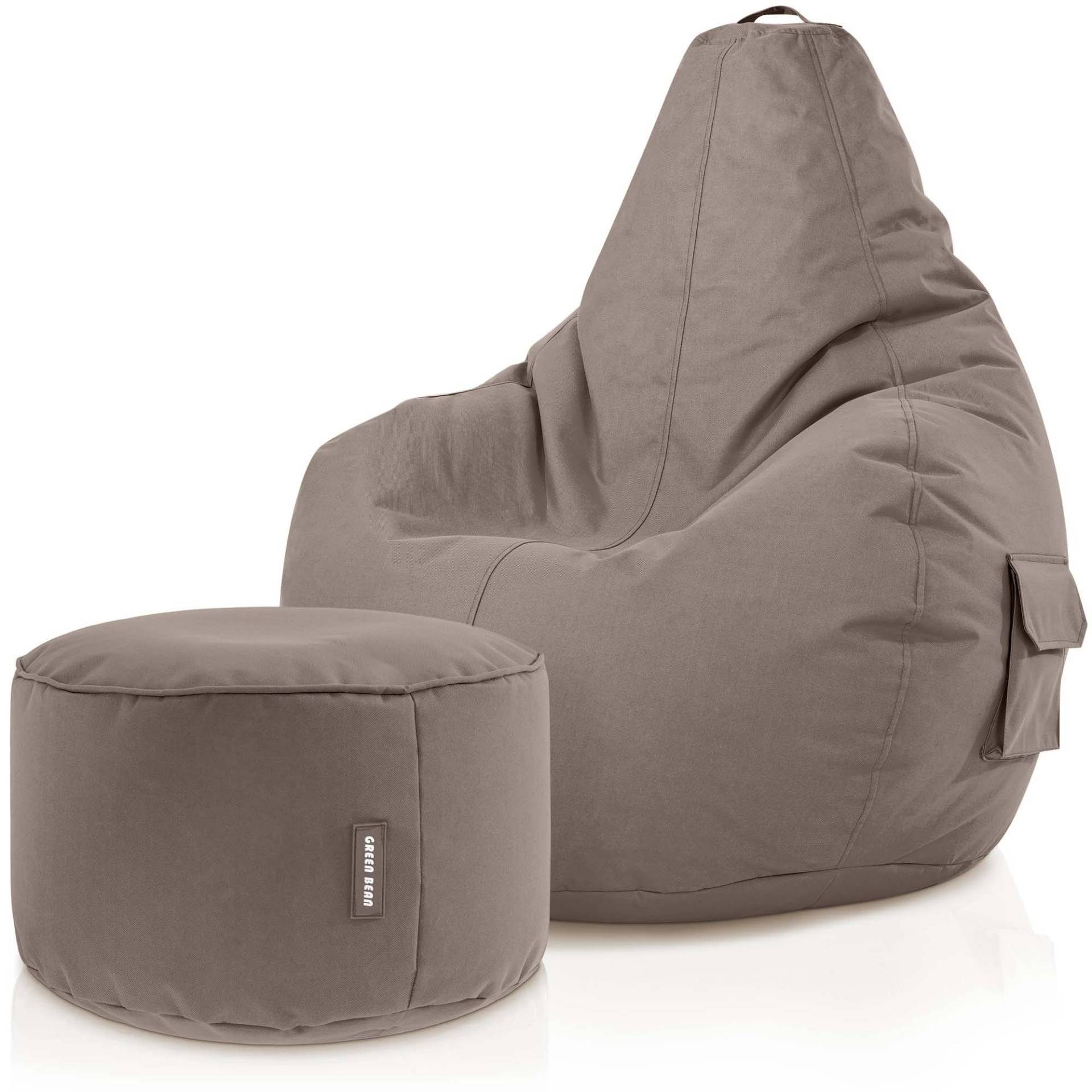 Relax-Sessel Cozy Set mit Chair Stay, Khaki Gaming Sitzhocker, + Bean Green Sitzsack Sitzkissen,