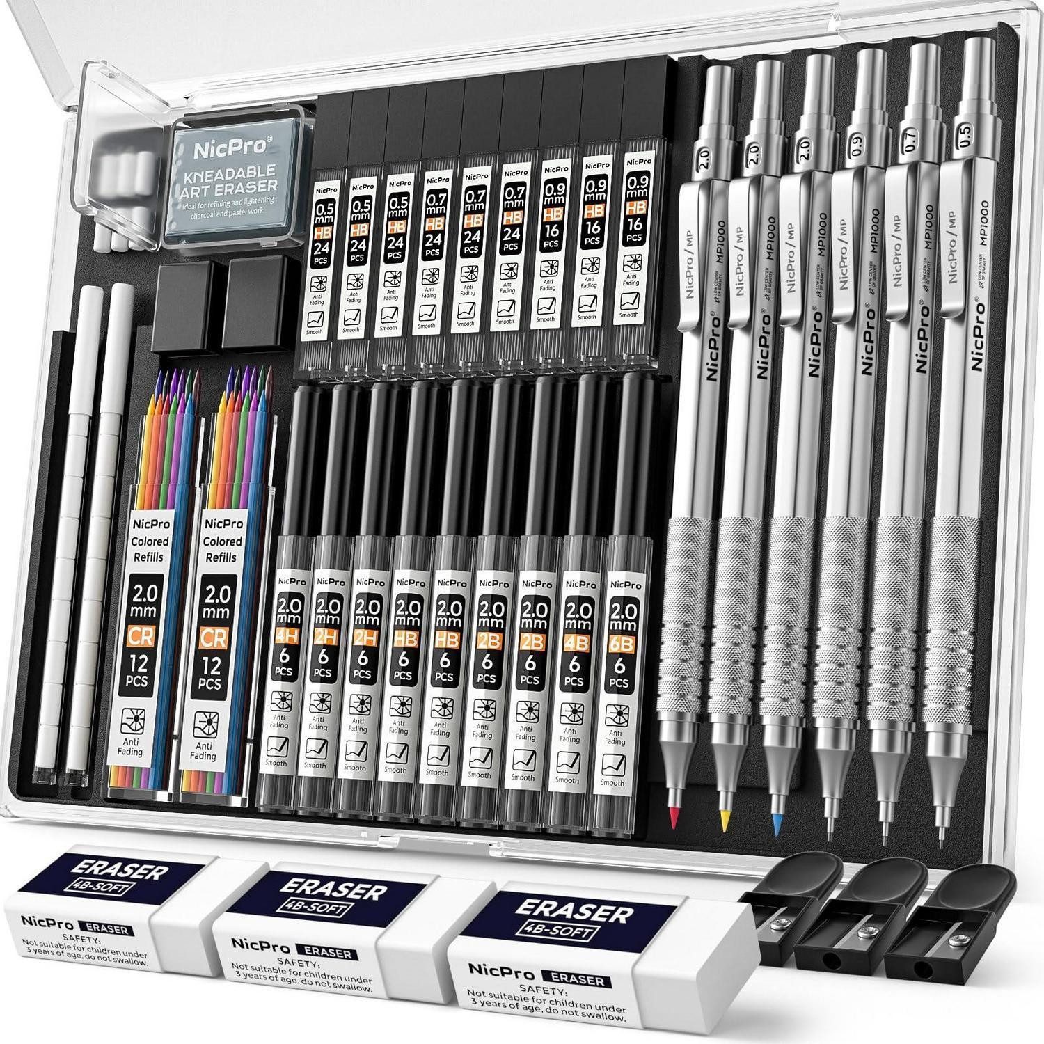 LuxusKollektion Druckbleistift Mechanische Bleistifte Set Silber 35tlg