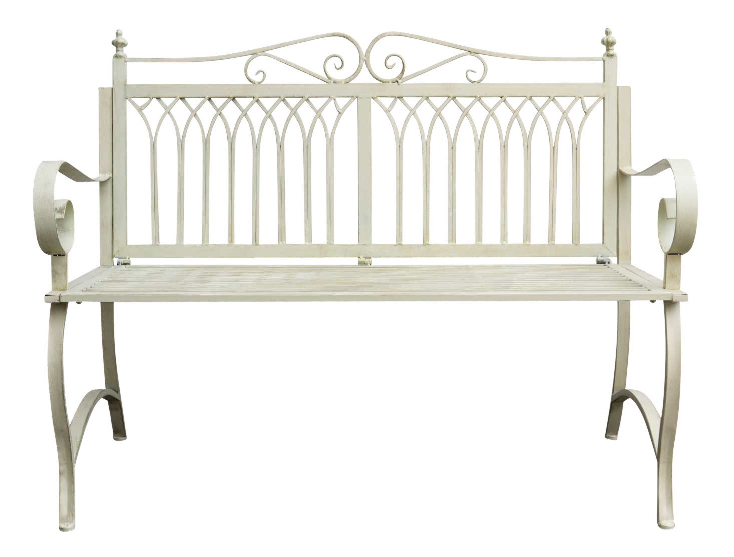 Aubaho Dekoobjekt Gartenbank Bank Antik-Stil Garten Metall creme weiß Gartenmöbel Parkba
