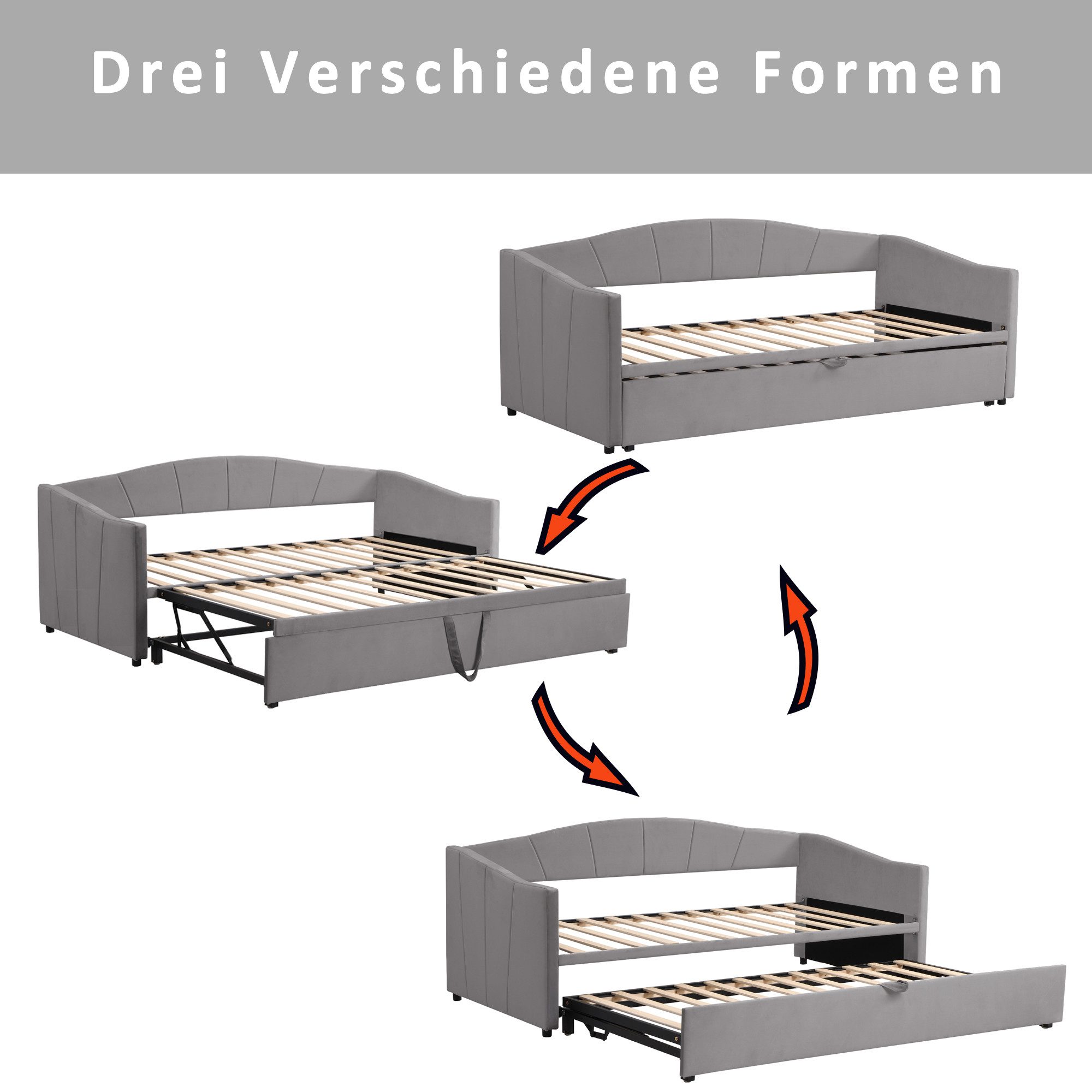Odikalo Schlafsofa Polsterbett Sofabett Ausziehbares 90/180cm mit Lattenrosten grau/beige