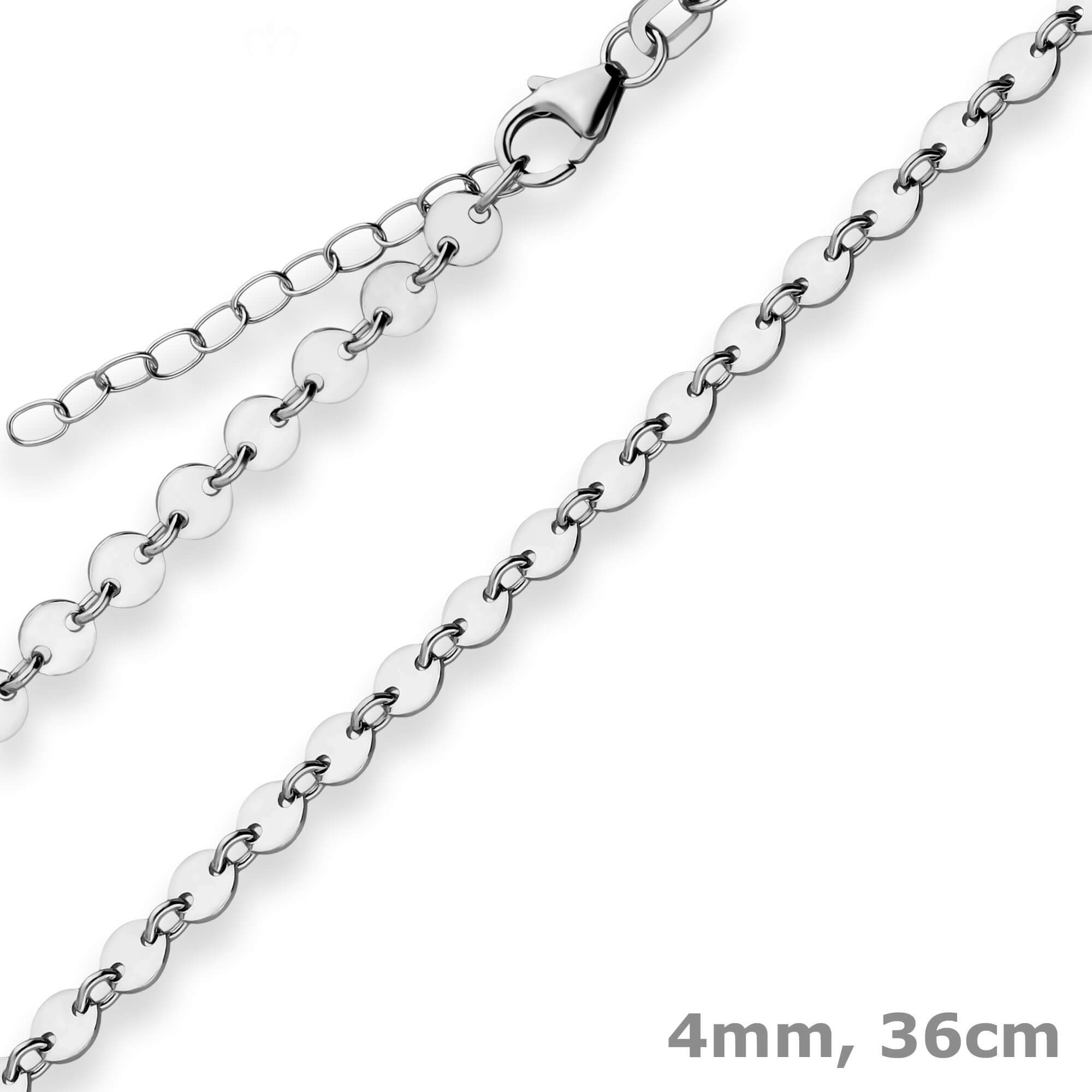 Schmuck Krone Silberkette 4mm Plattenkette aus 925 Silber rhodiniert 36cm, Silber 925