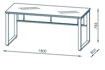 möbelando Schreibtisch 1927 (BxHxT: 180x79x80 cm), in anthrazit - Weißglas mit Absetzungen in Weißglas