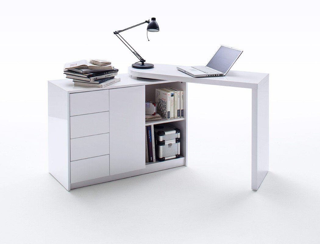 expendio Schreibtisch Matteo, weiß Hochglanz mit MDF integriertem cm 166x42x77 Regalschrank