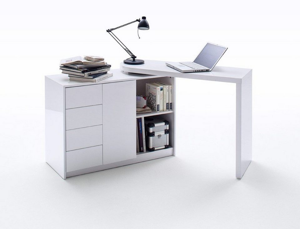 expendio Schreibtisch Matteo, weiß Hochglanz 166x42x77 cm MDF mit  integriertem Regalschrank