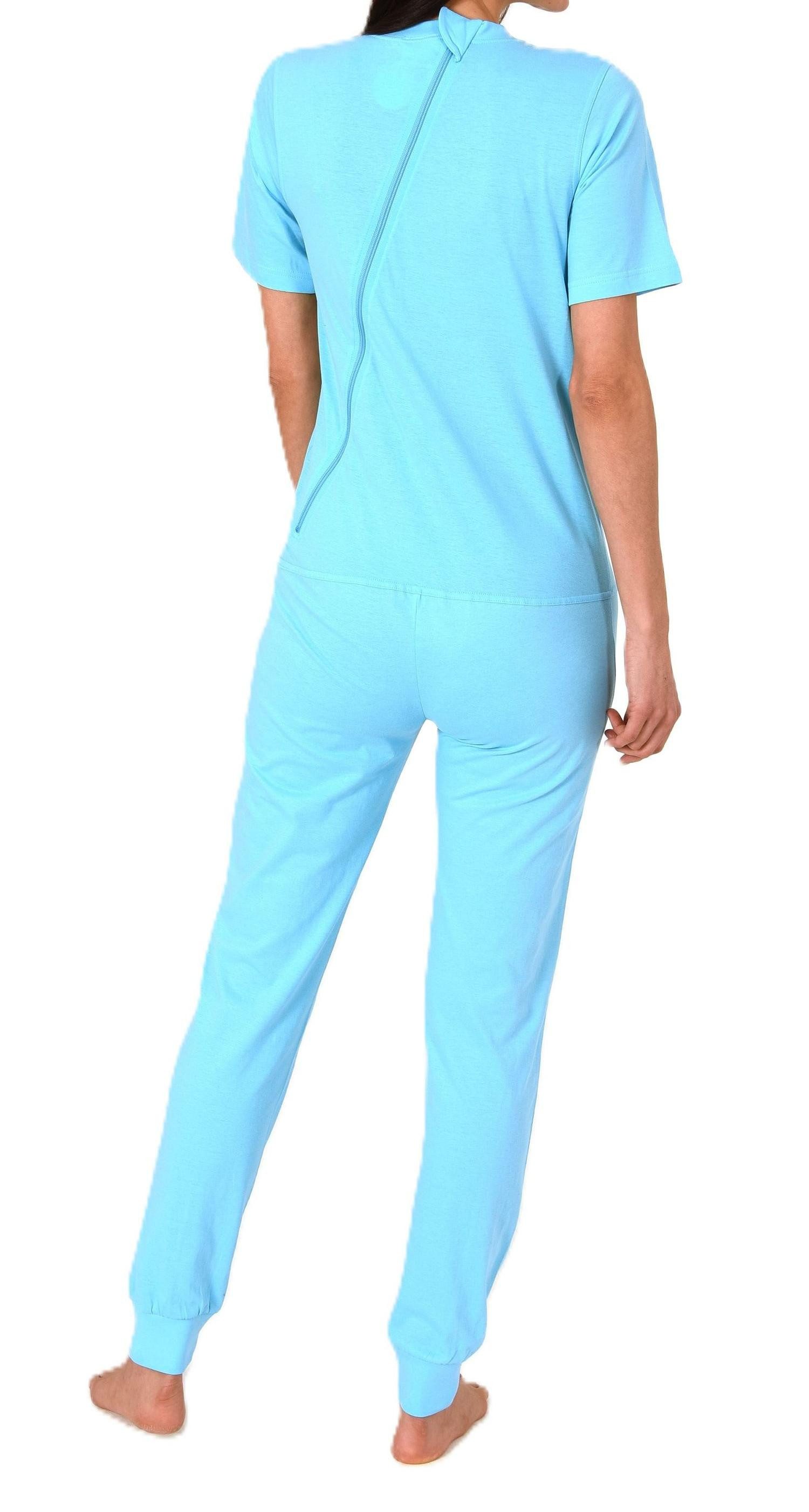 Normann Pyjama Damen Pflegeoverall kurzarm mit langen Bein + Rücken Reißverschluß – Bild 3 von 4