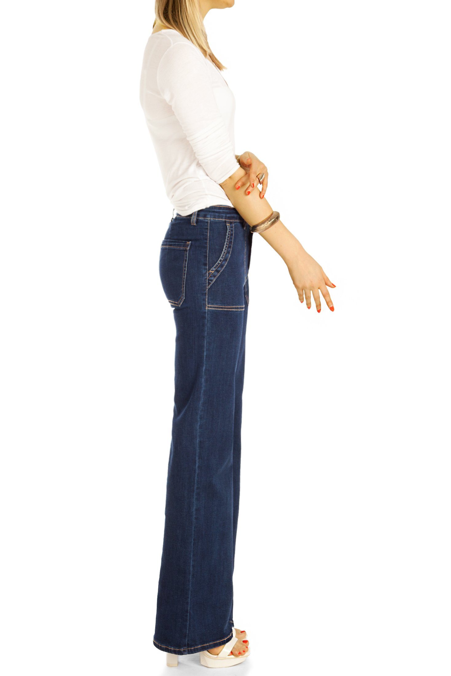 dunkelblau Bootcut-Jeans styled 5-Pocket-Style Bootcut straight Passform medium be Stretch-Anteil, Hosen Damen j31k waist mit - Jeans, -