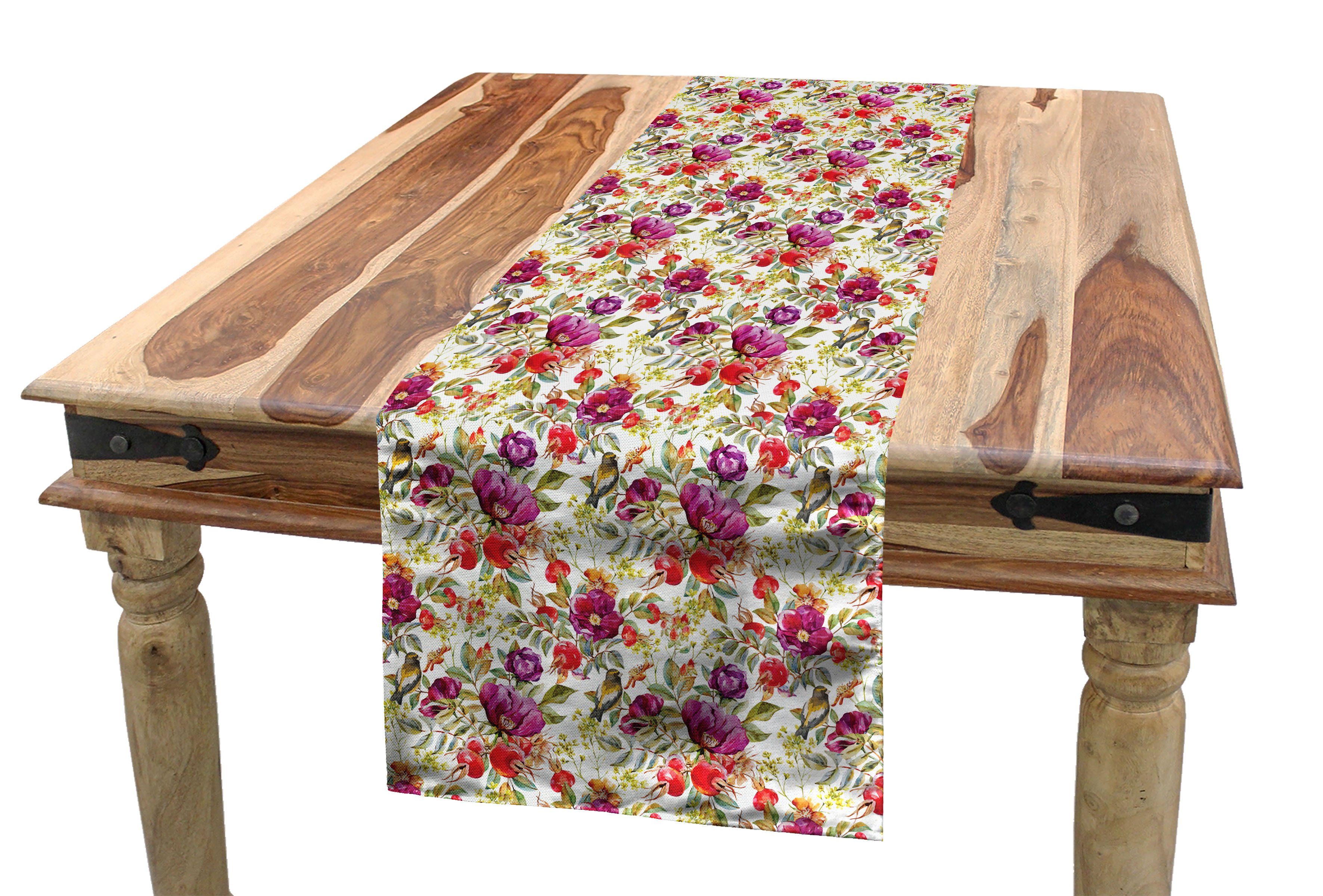 Abakuhaus Tischläufer Esszimmer Küche Rechteckiger Dekorativer Tischläufer, Natur Pink Lila Blumen