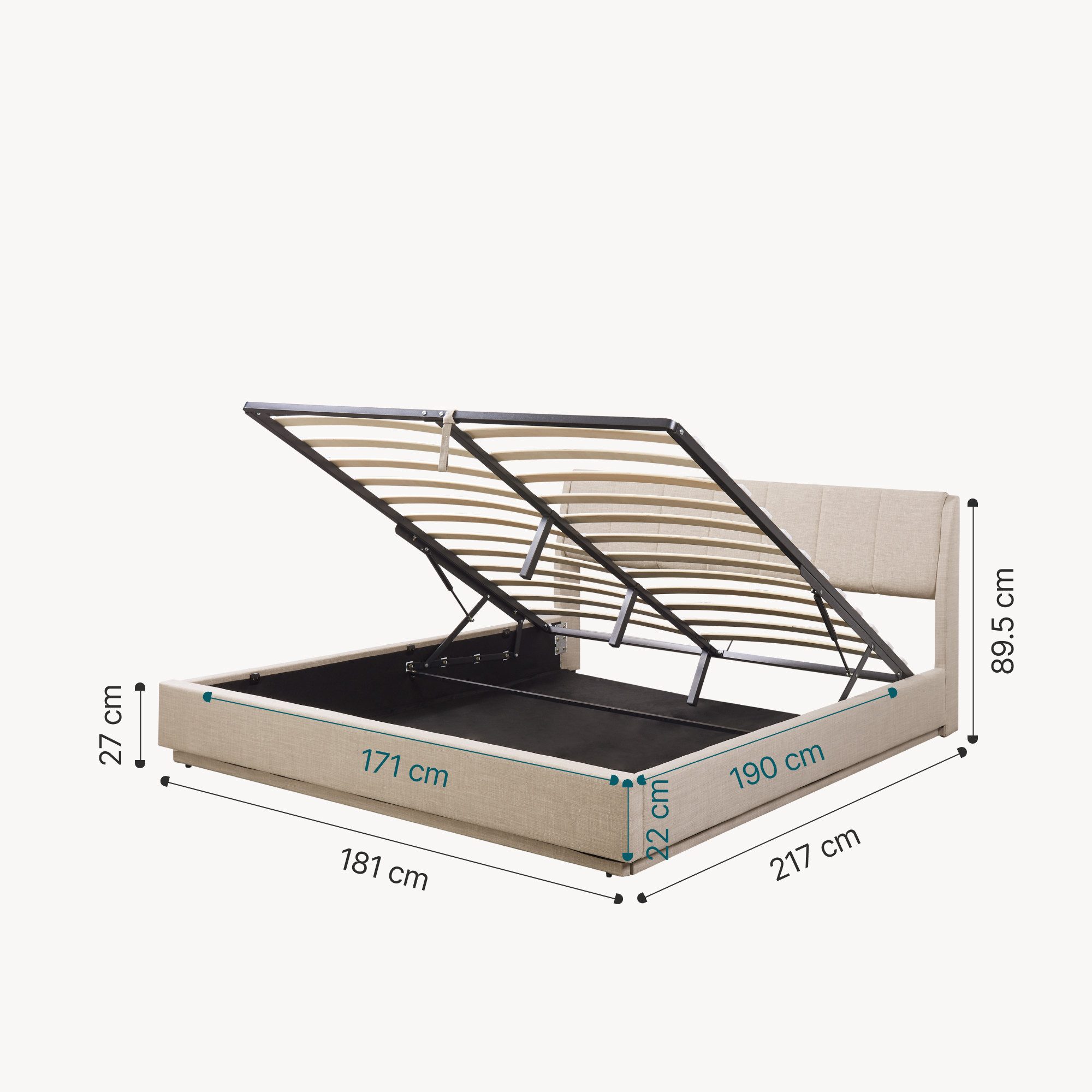en.casa Polsterbett, »Tröstiar« mit LED-Beleuchtung Bettkasten Leinen 180 x 200 cm Beige