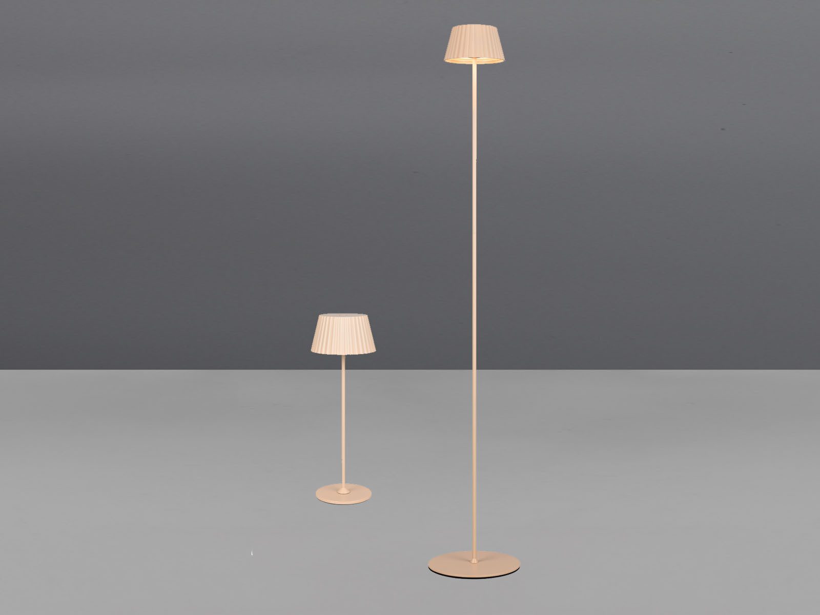 Reality Leuchten LED Außen-Stehlampe, Dimmfunktion, LED fest integriert, Warmweiß, SET kabellos-e Outdoor Akku Tischlampe dimmbar Beige, klein & schmal