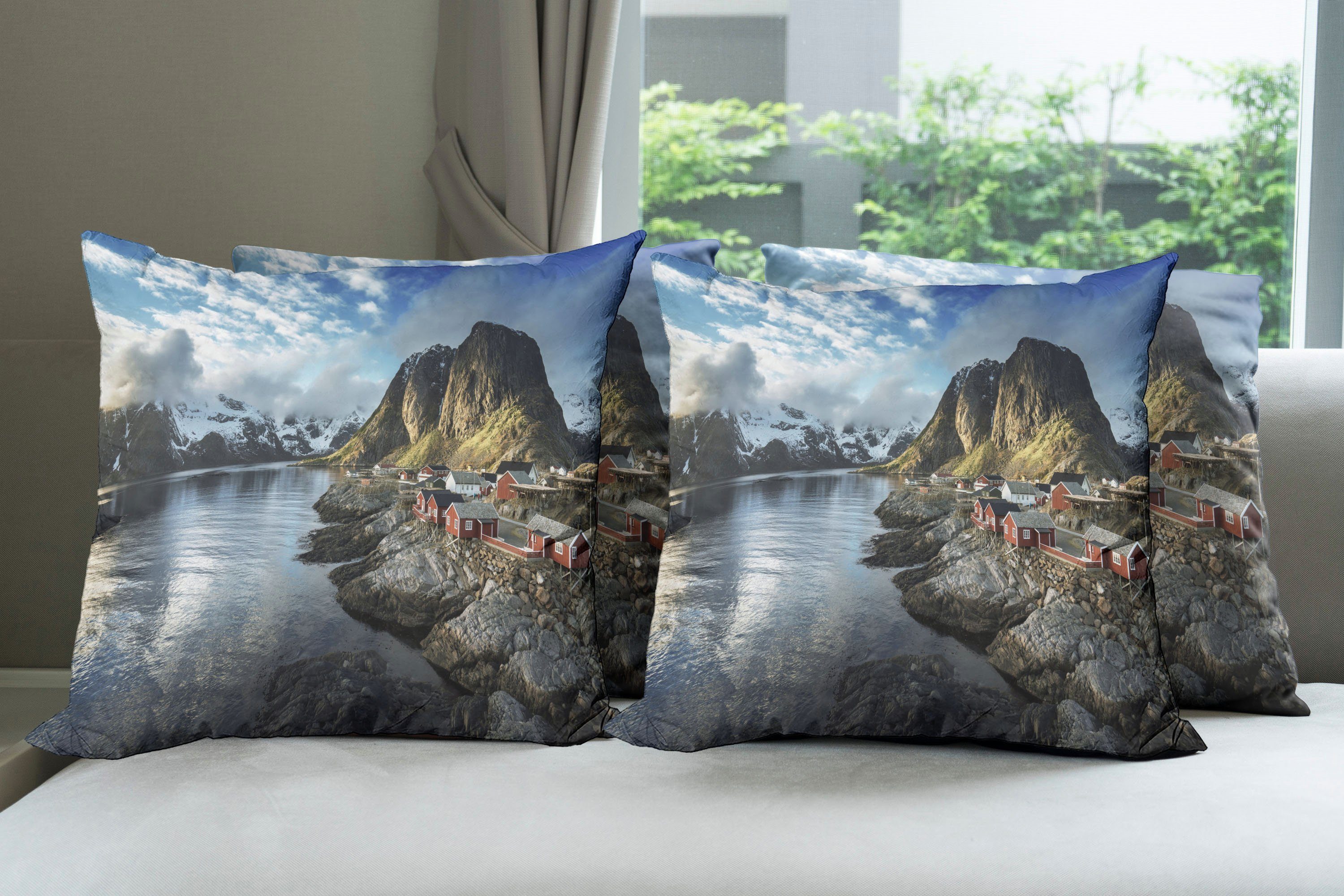 Modern Stück), Accent (4 Doppelseitiger und Wolken Kissenbezüge Digitaldruck, Herbst Felsen Landschaft Abakuhaus