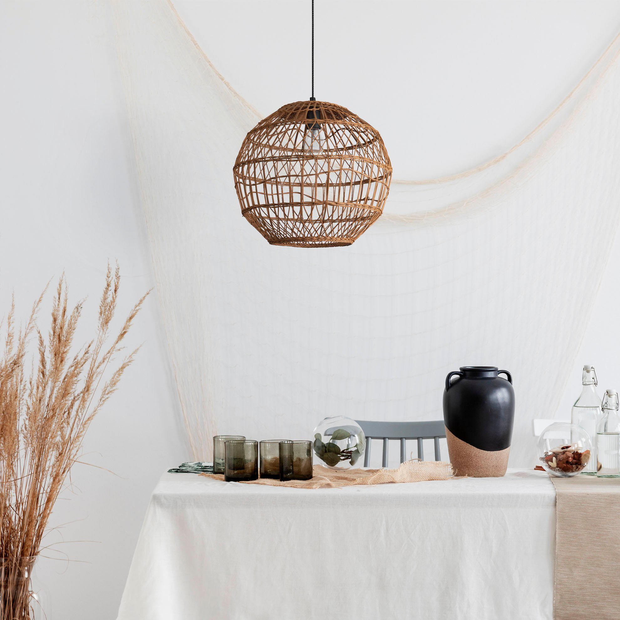 Home Wohnzimmer E27 Modern Stil Leuchtmittel, Boho Rattan Hängeleuchte Rund MAITE, Paco Pendelleuchte ohne Korblampe