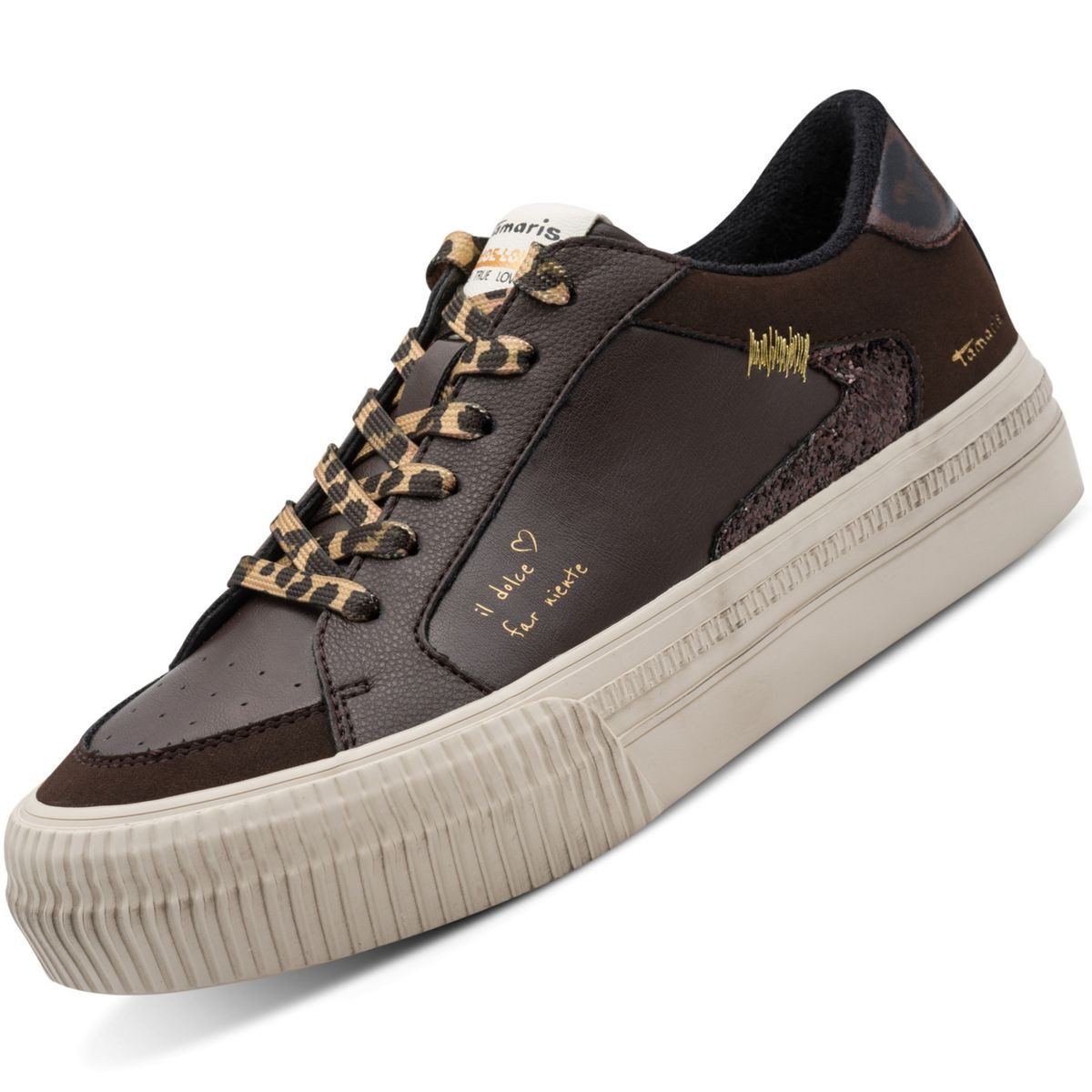 Tamaris 1-23789-46/304 Sneaker Schnürschuh mit Glitter und Leoprint