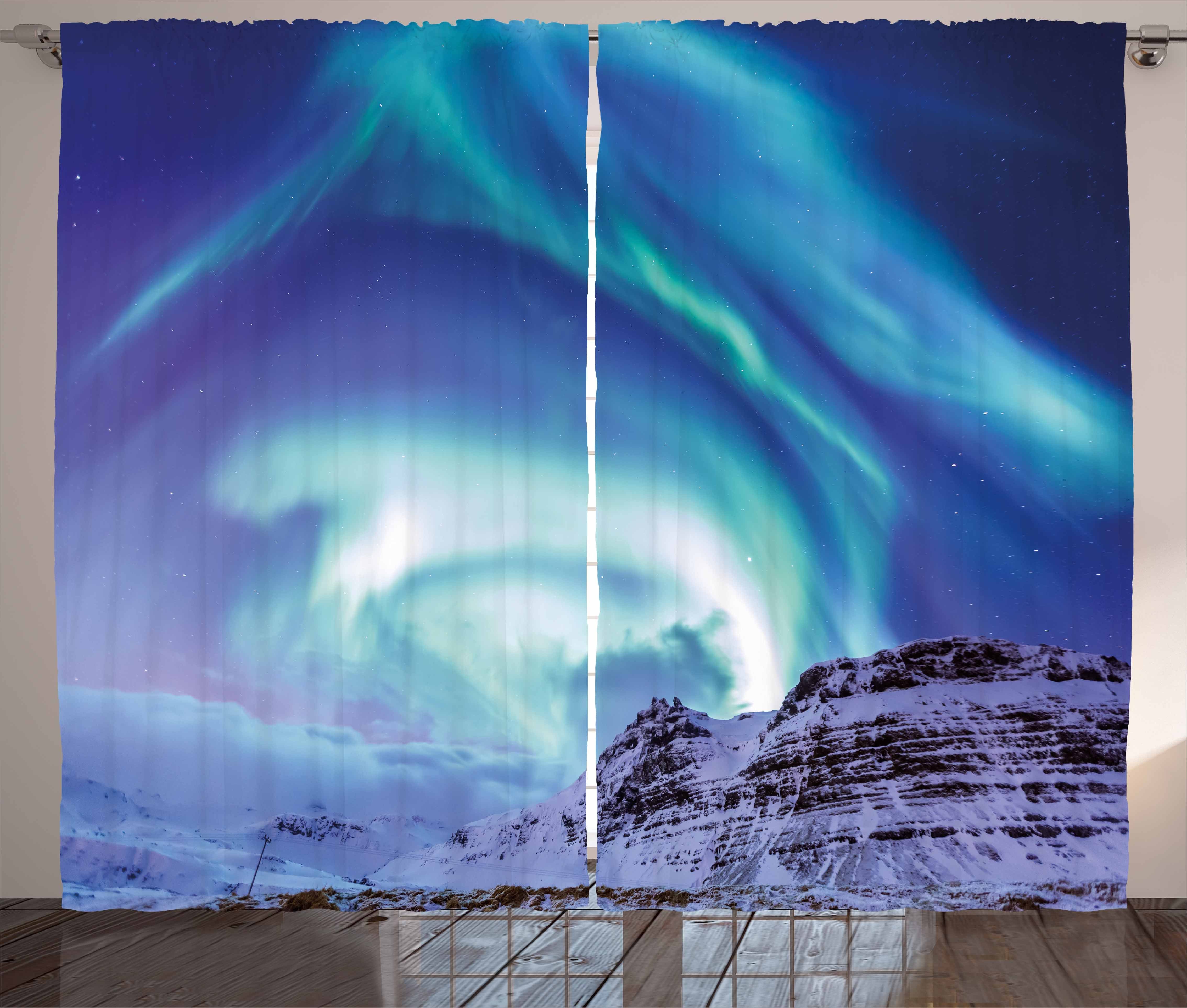 Schlaufen mit Gardine Haken, Aurora Winter Schlafzimmer Borealis Vorhang Island Kräuselband und Abakuhaus,