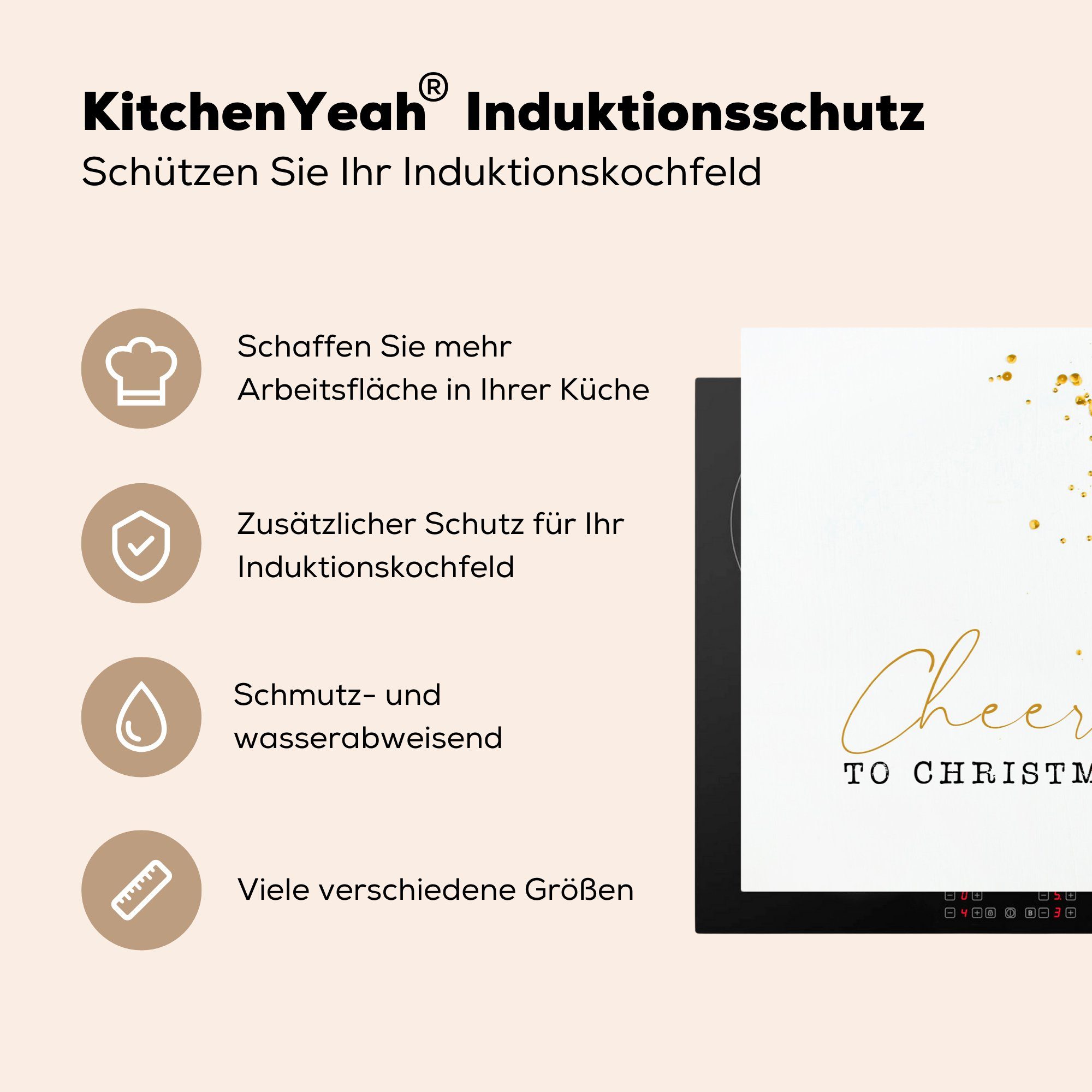 küche, cm, (1 Herdblende-/Abdeckplatte Winter Weiß, Vinyl, Induktionskochfeld MuchoWow Gold - Schutz Ceranfeldabdeckung tlg), für die - 81x52