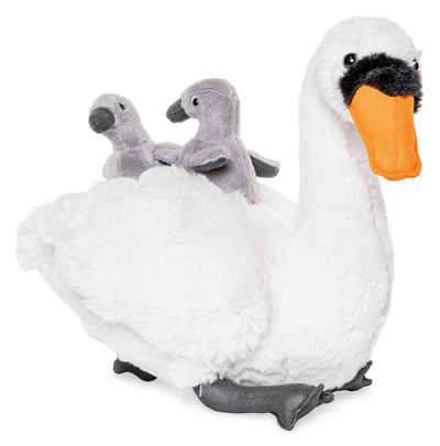 Uni-Toys Kuscheltier Schwan mit Babys - 24 cm (Höhe) - Plüsch-Vogel - Plüschtier, zu 100 % recyceltes Füllmaterial