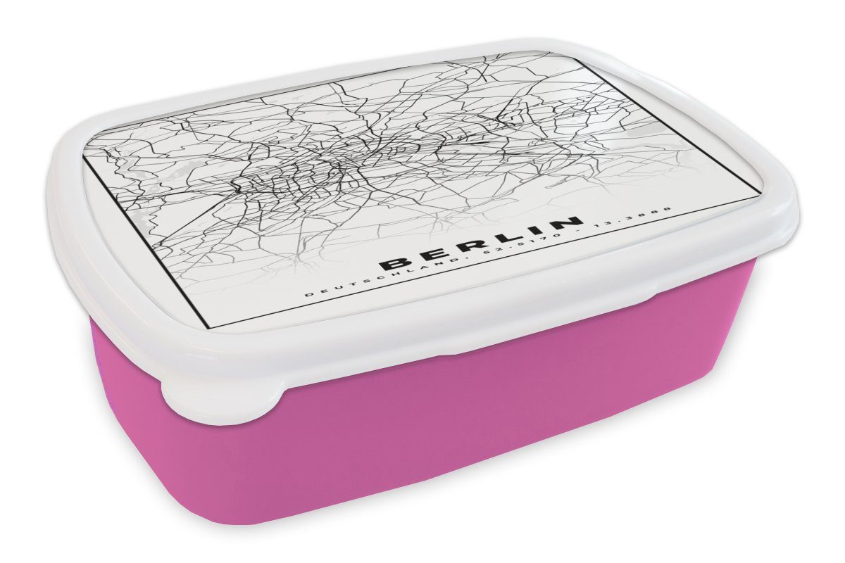 Kunststoff (2-tlg), Berlin rosa Snackbox, - Brotdose - Brotbox MuchoWow Erwachsene, Kinder, Kunststoff, Mädchen, Karte für Lunchbox Stadtplan,