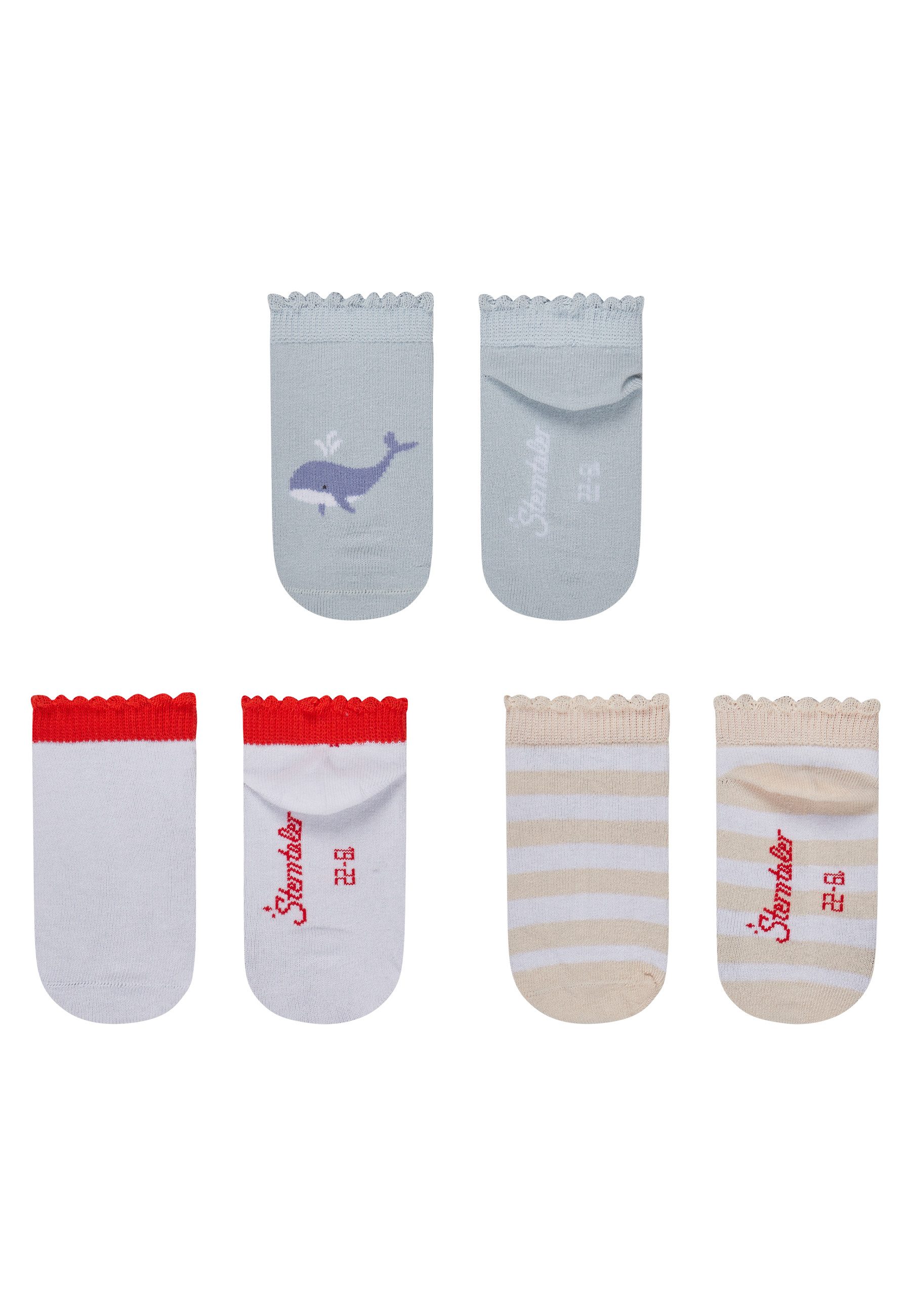 Sterntaler® Sneakersocken Sneaker Socken 3er-Pack Wal (3-Paar, Sneaker Socken 3er-Pack Wal) Sneaker Socken 3er Pack mit Wal, Uni & geringelt, Baumwolle, elastisch