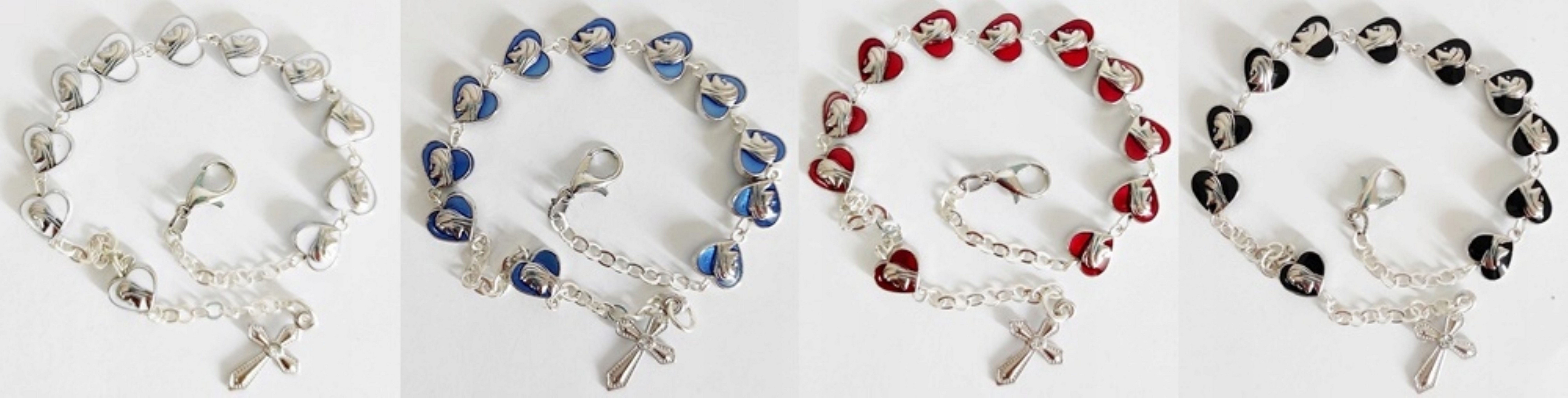 Festivalartikel Schmuckset Rosenkranz Armband Zehner mit Herzperlen & Maria – 4 Farben (1-tlg)