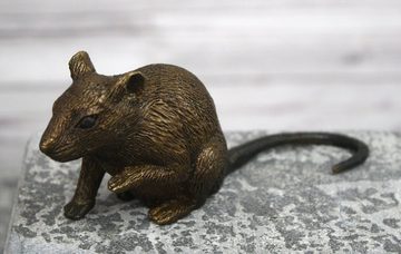 Bronzeskulpturen Skulptur Bronzefigur kleine sitzende Maus