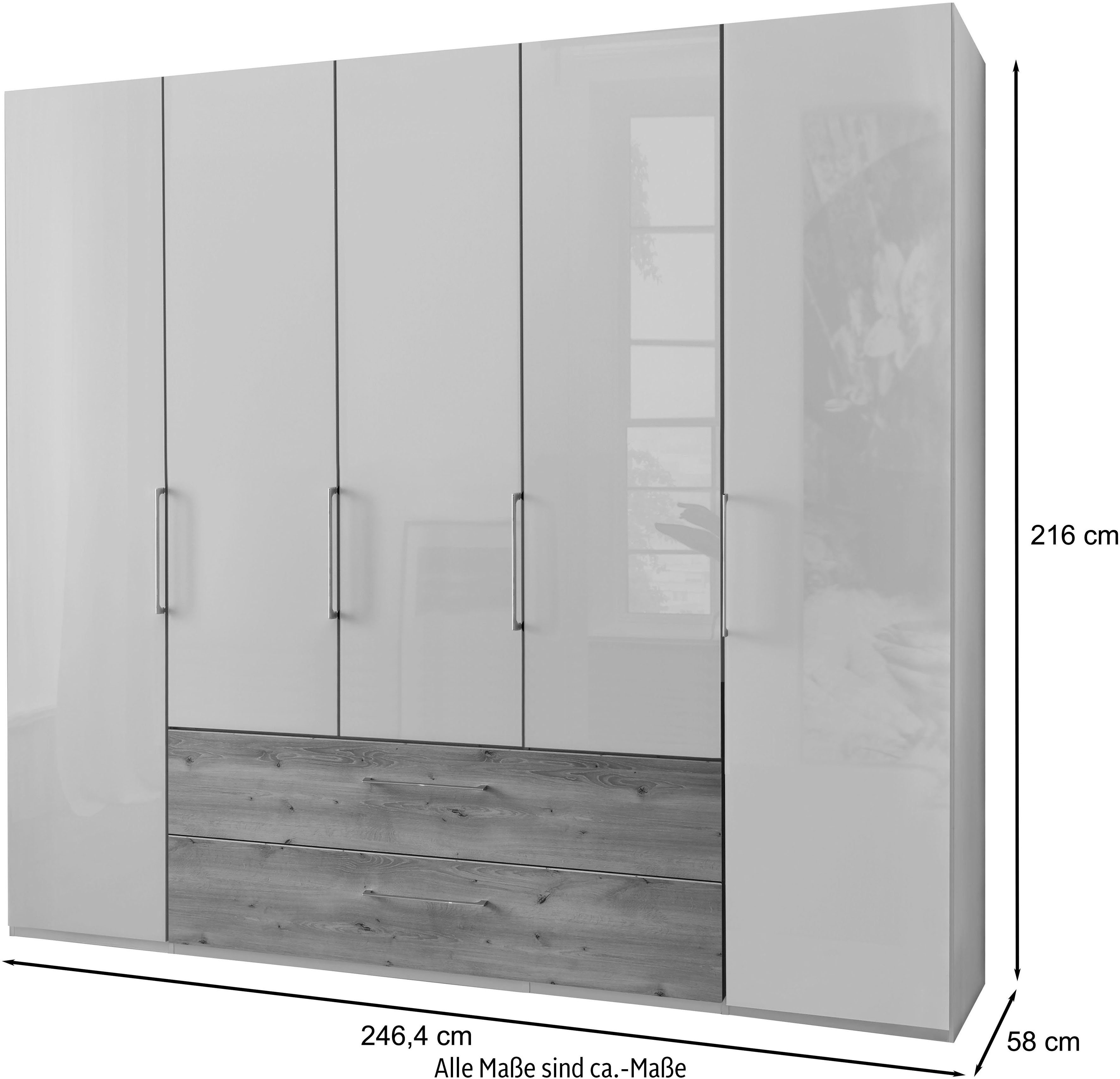 WIEMANN Kleiderschrank Metz hochwertige Weiß/Glas Glasfront Chrom Weiß/Bianco-Eiche-Nachbildung/Griffe: Holzfarbton im inkl. Schubkästen