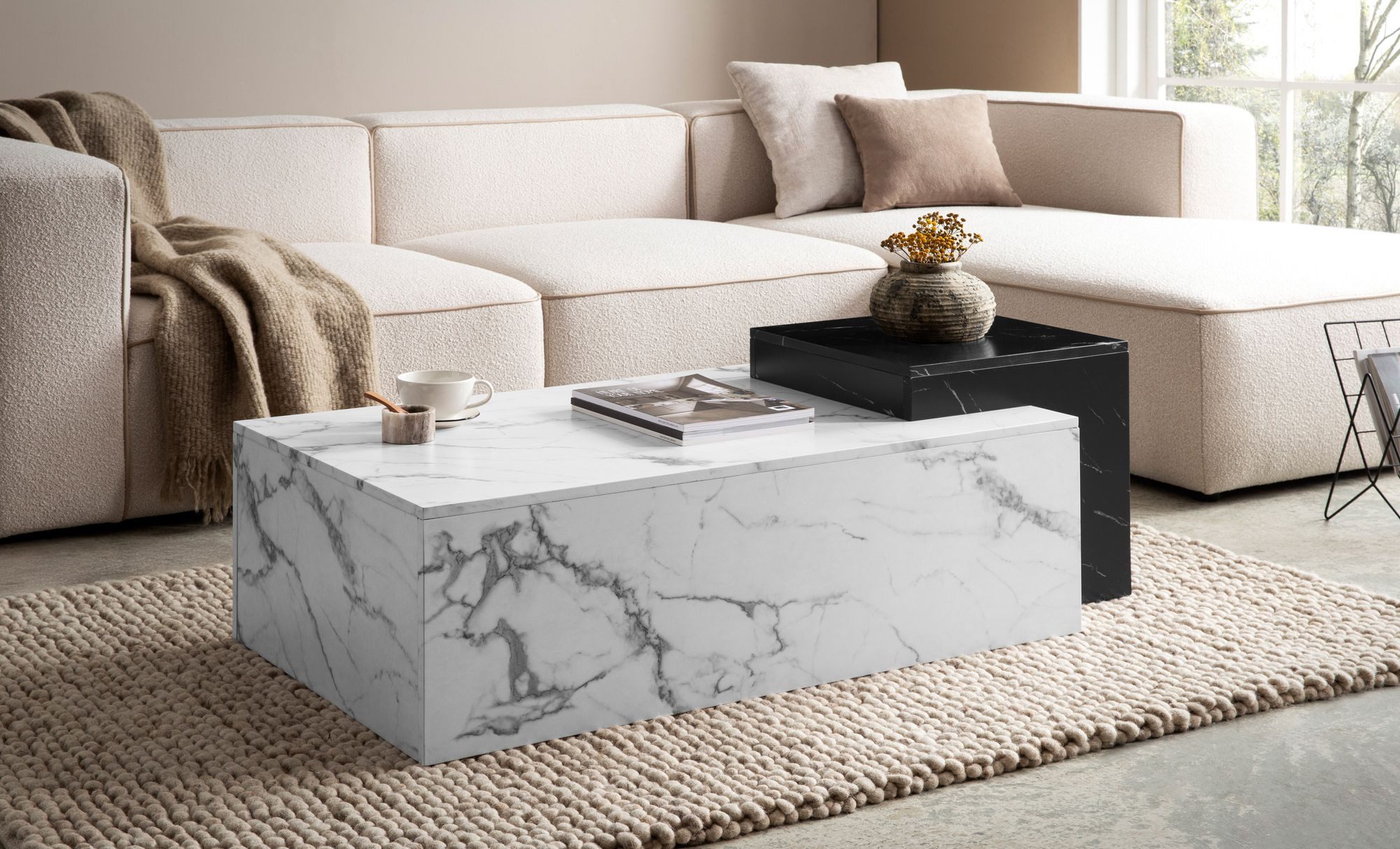 FINEBUY Couchtisch FB107240 Sofatisch Weiß 120 cm Marmor Optik Wohnzimmerti günstig online kaufen