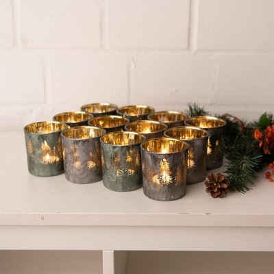 Kamelio Teelichthalter 12er Set Teelichthalter Glas Weihnachtsdeko Kerzen Deko Gläser (12 Stück)
