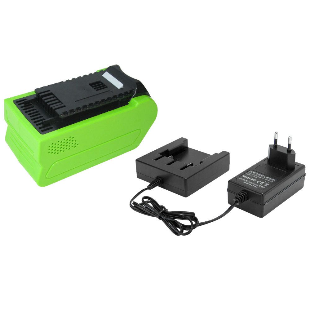 Trade-Shop 2in1 Set passend für Greenworks Tools 2501302 Rasenmäher - Ladegerät + Akku Li-Ion 3000 mAh (40 V)