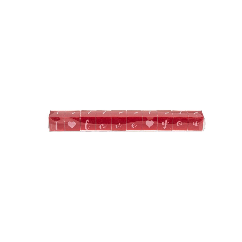 what the shop Stumpenkerze Kerzenblock „I love you“–10er Set, rot, 3x3 cm, Geschenk & Deko, Liebevoller Kerzengruß mit Herz & Stil