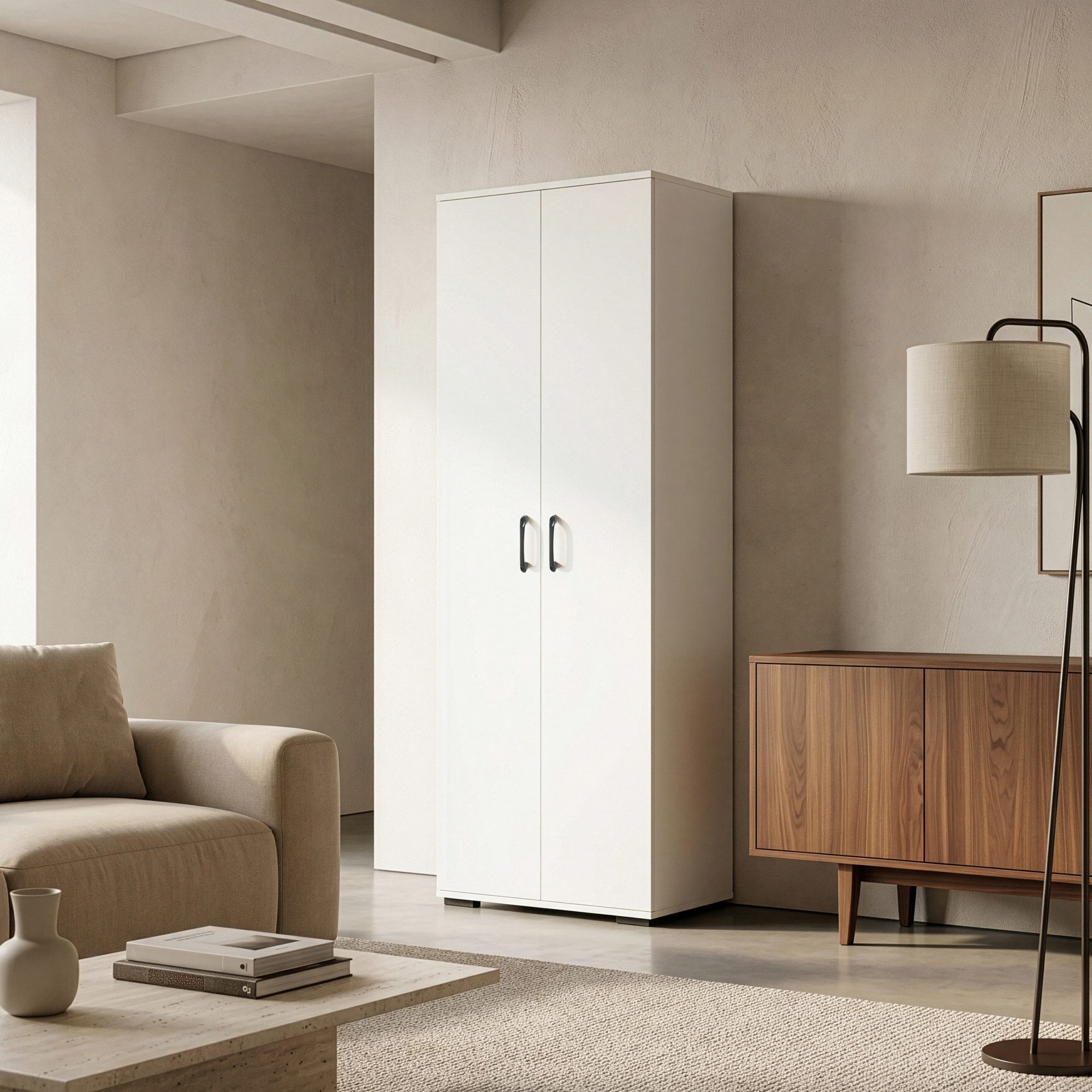 en.casa Mehrzweckschrank »Chalvefted« mit 2 Türen und Besenfach 175 x 60 x 35 cm Weiß