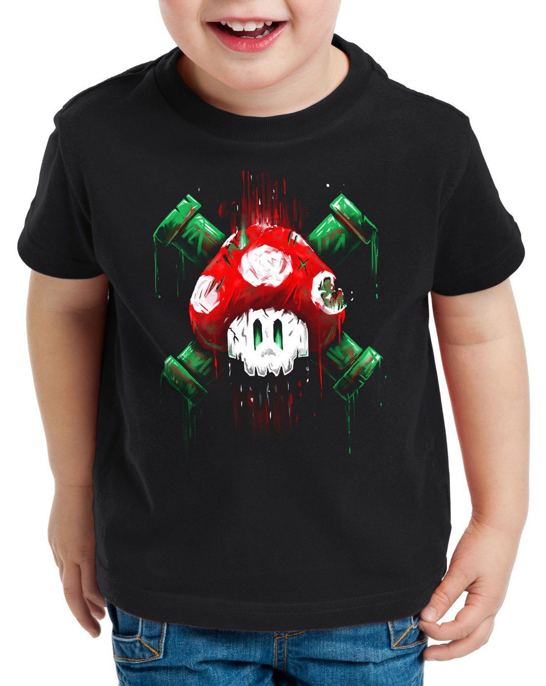style3 Print-Shirt Kinder T-Shirt Mario Totenkopf videospiel konsole super world schwarz