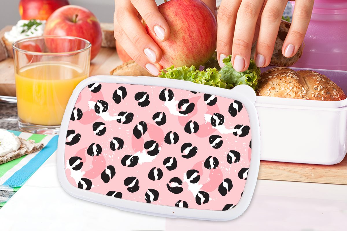 MuchoWow Lunchbox Pantherdruck Mädchen Brotdose, Erwachsene, (2-tlg), Kunststoff, - - Deren Jungs Kinder für Rosa, für weiß Brotbox und Design und 
