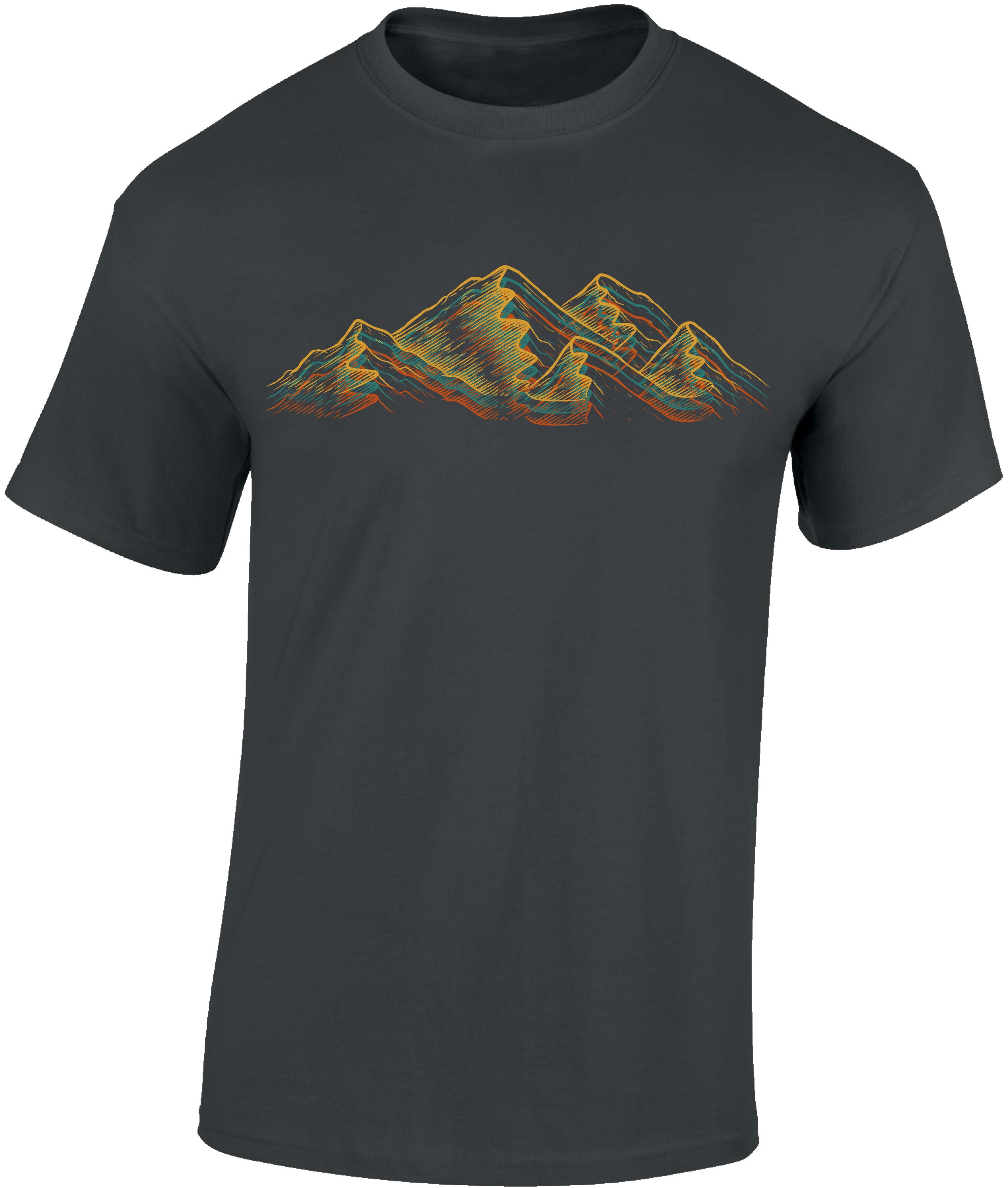 Wander : Print-Shirt Alpen Dark Shirt Grey Baddery aus hochwertiger Siebdruck, - T-Shirt Wanderfreunde - Kletter Bergsteiger auch für Baumwolle Übergrößen,
