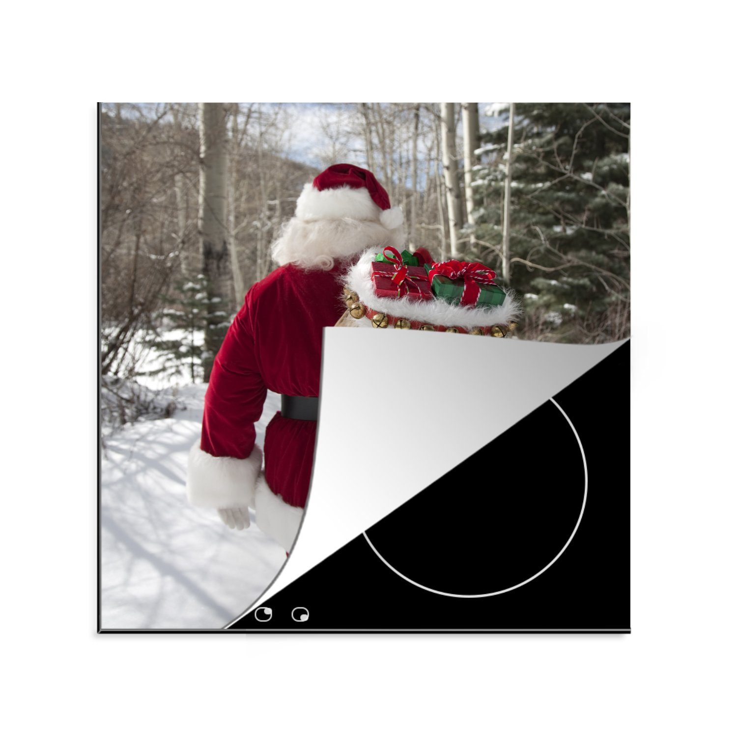 MuchoWow Herdblende-/Abdeckplatte Der Weihnachtsmann geht mit einem Sack voller Weihnachtsgeschenke, Vinyl, (1 tlg), 78x78 cm, Ceranfeldabdeckung, Arbeitsplatte für küche