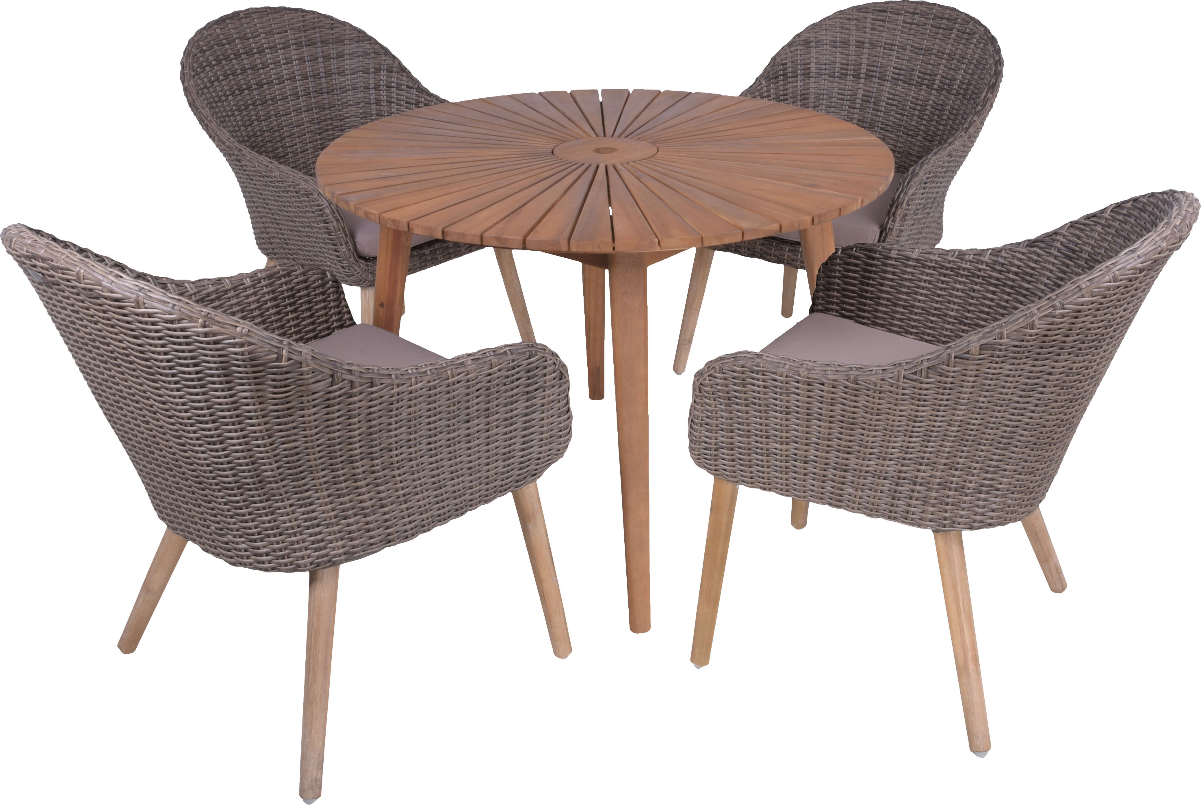 Garden Pleasure Garten-Essgruppe, Tischgruppe »FREMONT/PUEBLO Set 01«, (Set), 4 Sessel, Tisch LxB: 110x110 cm, inkl Auflagen