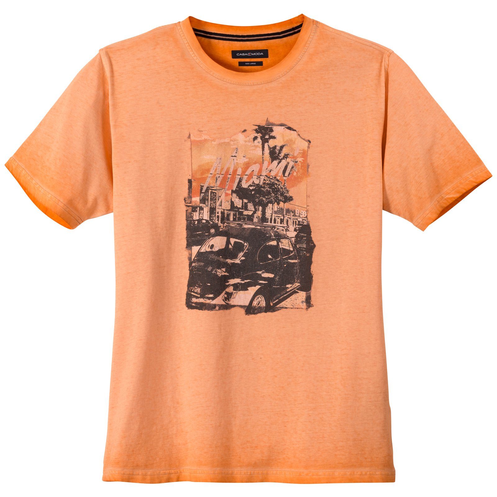CASAMODA Rundhalsshirt Große Größen Herren T-Shirt Print Vintage Look orange CasaModa