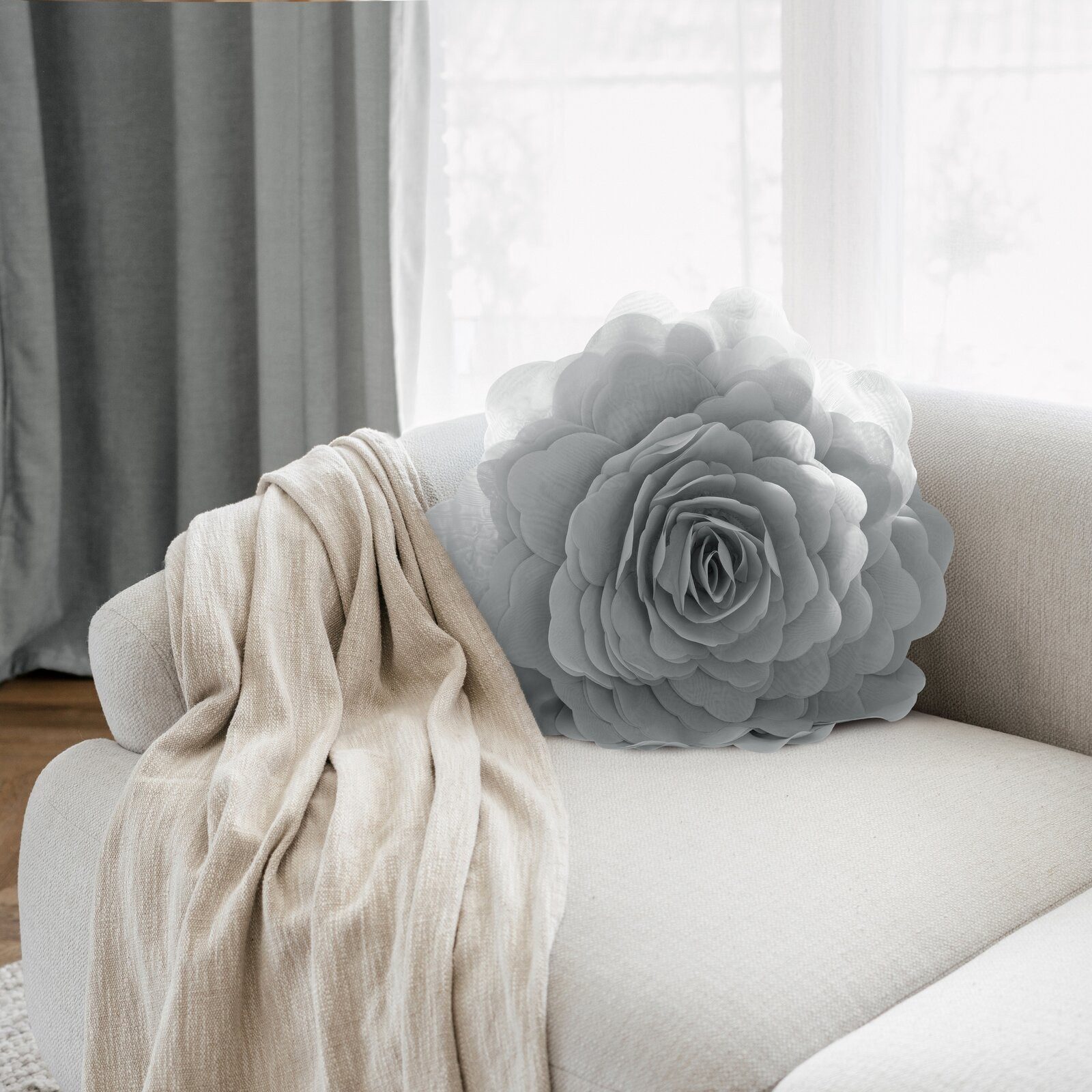 Eurofirany Kissenbezüge Dekorative 3D-Blumen Kissenbezüge – ROSEN, (1 Stück), - ein eleganter Blickfang für Ihr Zuhause - Größe: Ø 40 cm