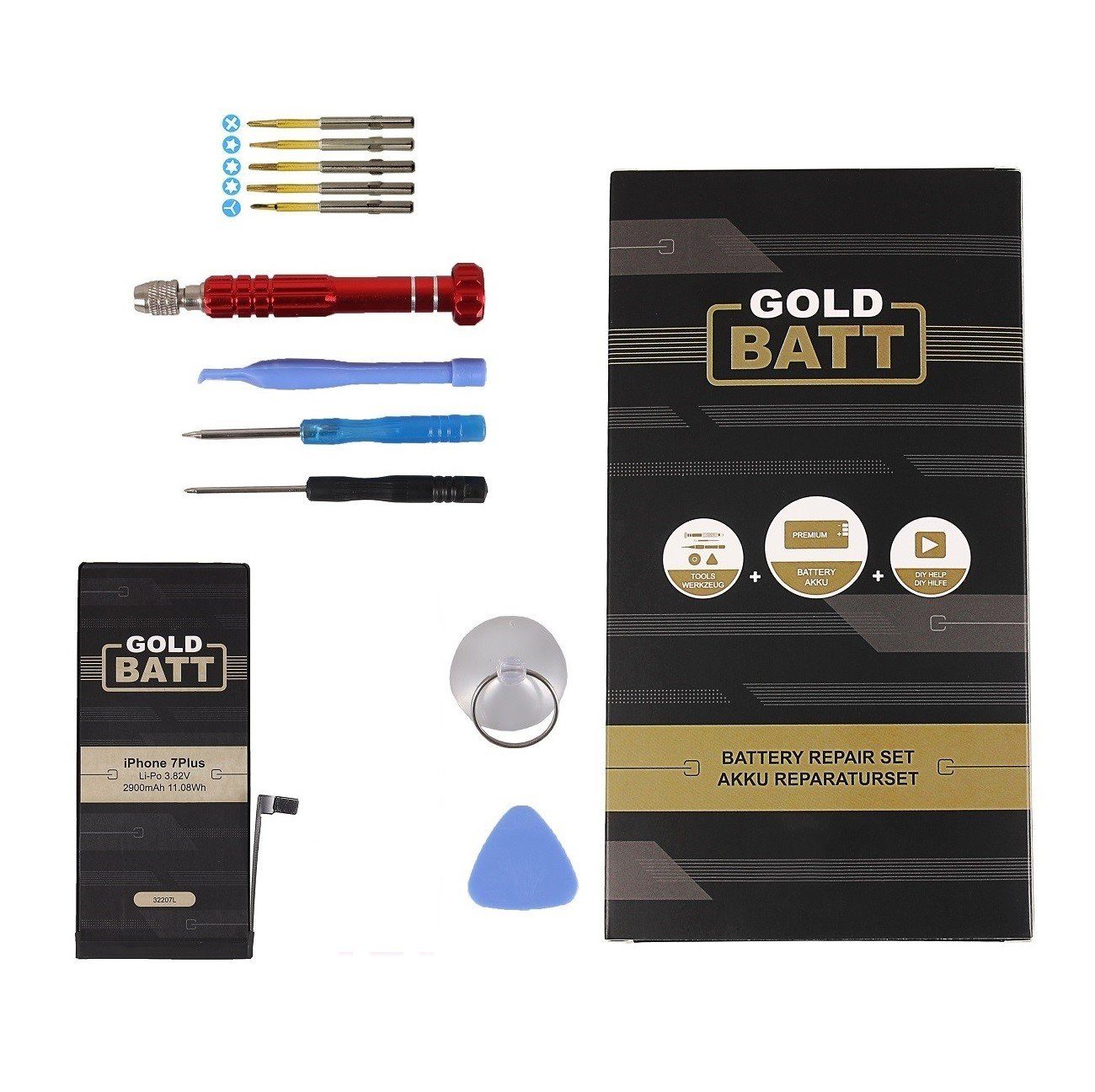 GOLDBATT Akku für Apple iPhone 7 plus + Werkzeug Reparatur Set + Anleitung Akku Ersatzakku Akku 2900 mAh (3,8 V, 1 St), 100 % kompatibel, optimale Passgenauigkeit