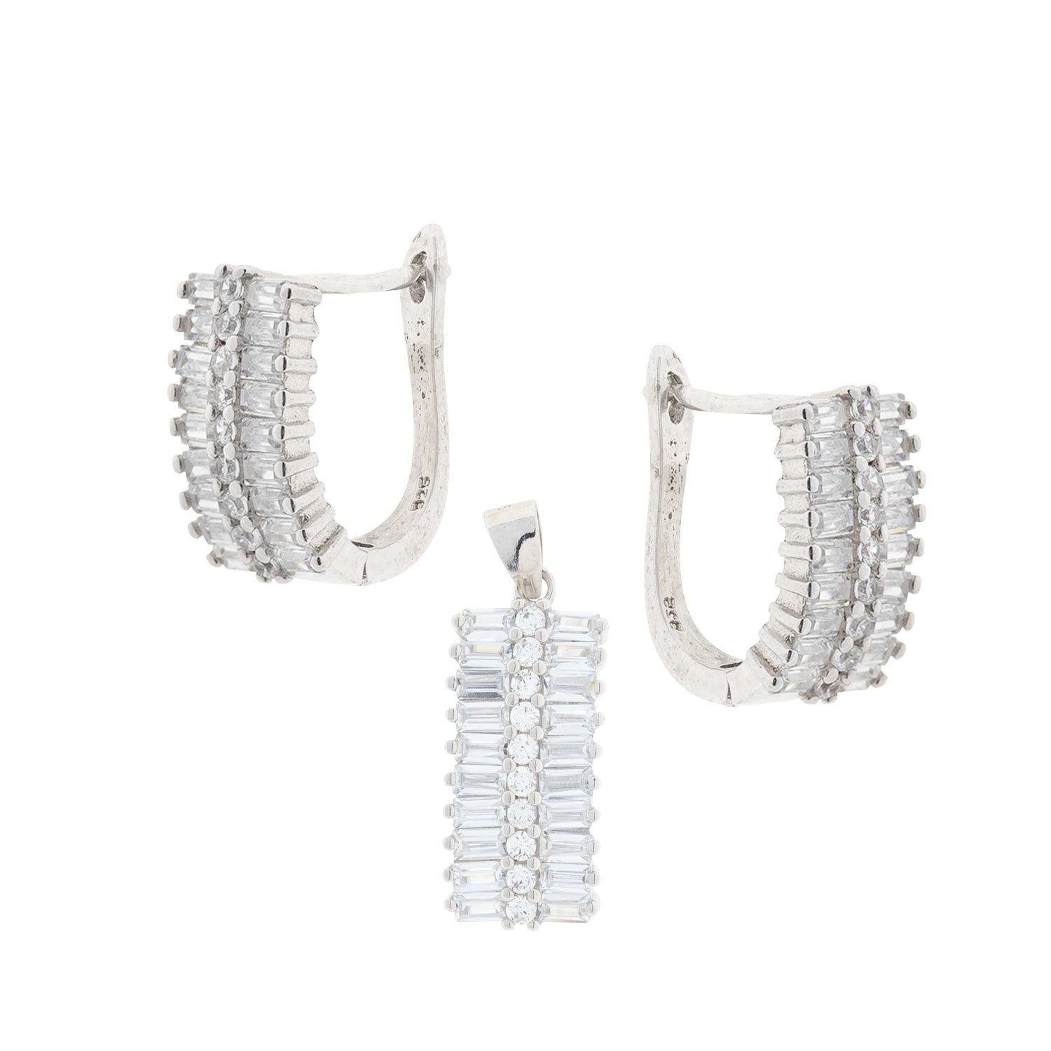 Golders Schmuckset Ohrringe und Anhänger aus 925 Silber (mit Glaskristall, 2-tlg., Set), Sterlingsilber Schmuck für Damen