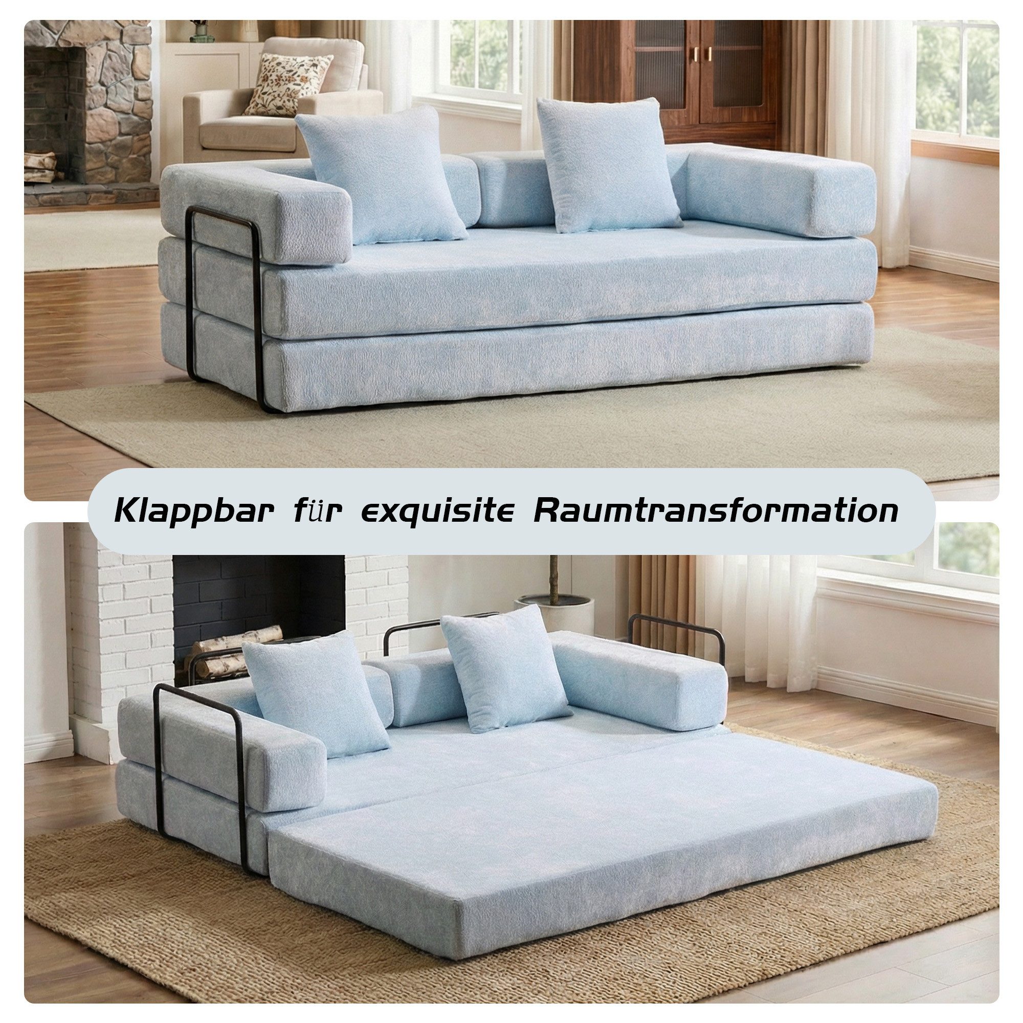 Vankel Loungesofa 4-in-1 Wohnzimmers sofa mit Schlaffunktion – faltbares Sofa, Platzsparendes Design für kleine Räume – Sofa, Liege und Bett in einem – Bild 2 von 5